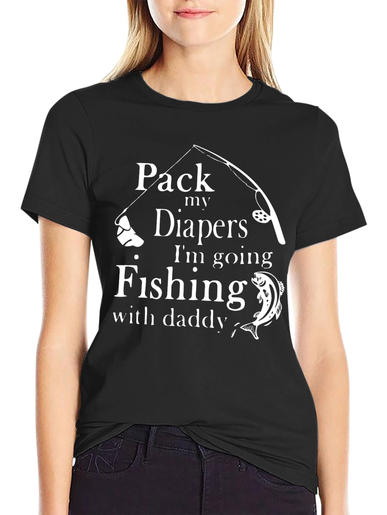 Pack My Diapers Fishing with Daddy Black T-Shirt