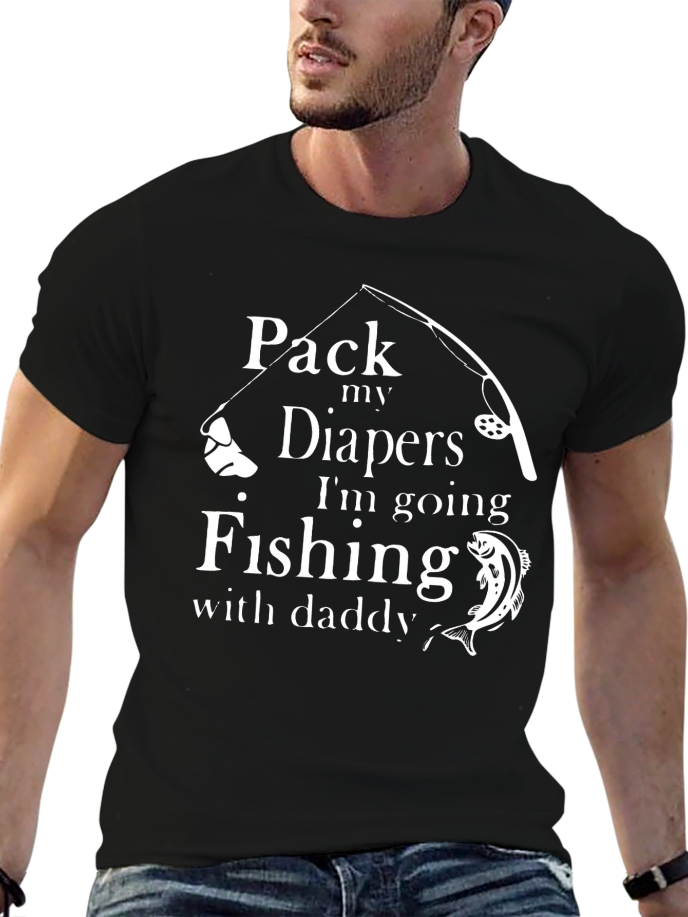 Pack My Diapers Fishing with Daddy Black T-Shirt