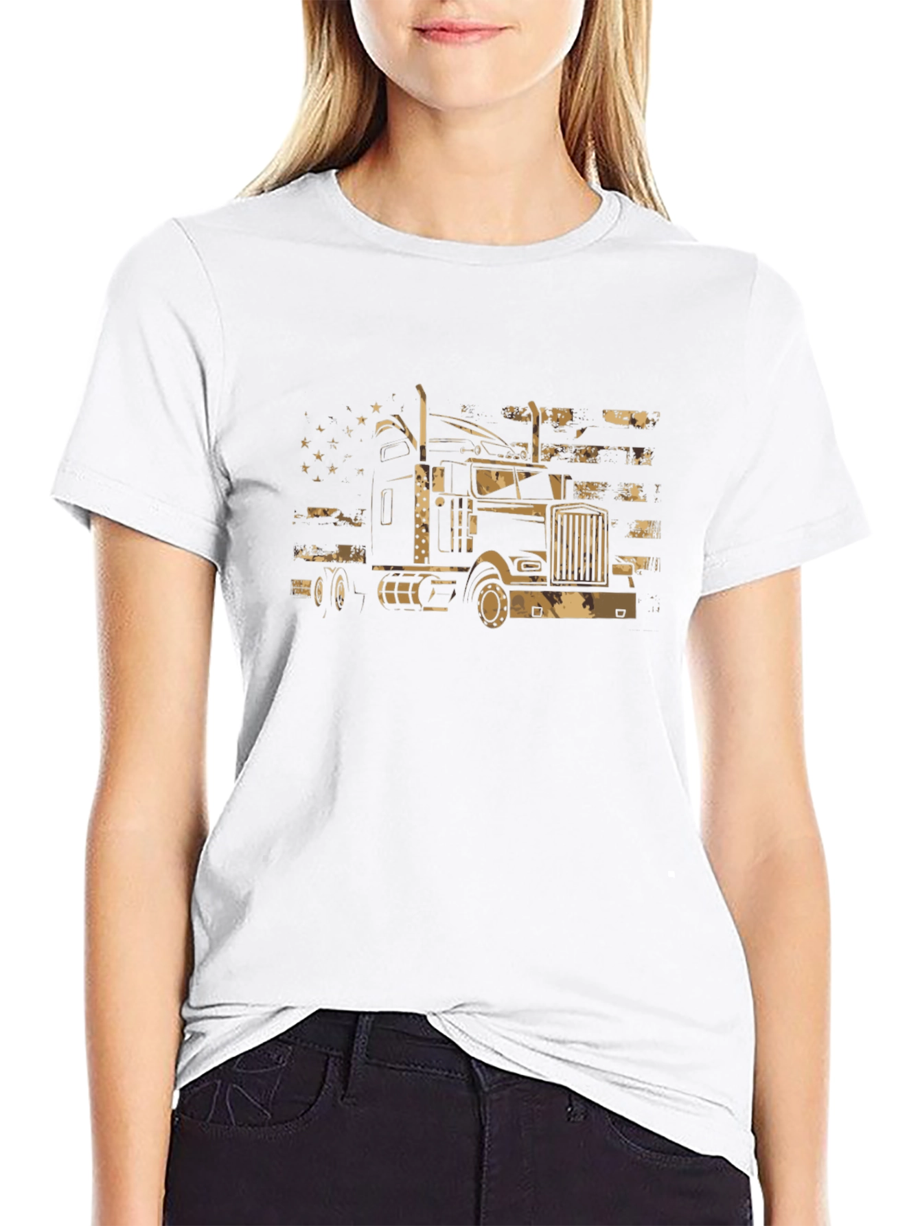 Trucker T-Shirt - American Flag Truck Graphic Tee