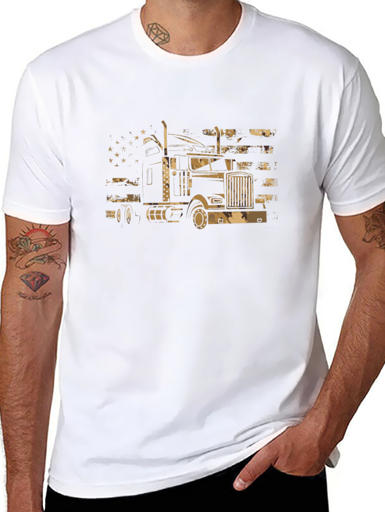 Trucker T-Shirt - American Flag Truck Graphic Tee