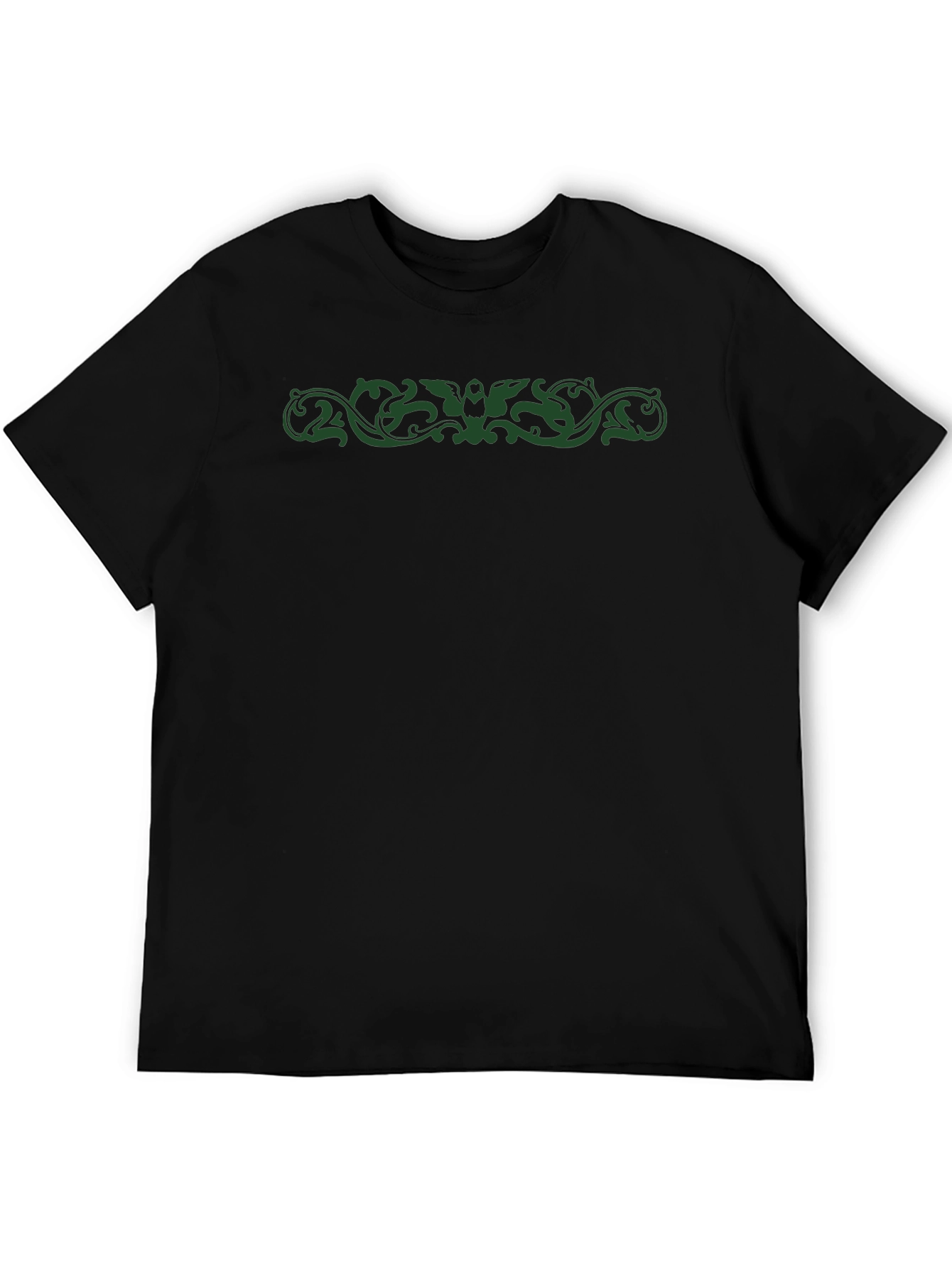 Stylish Black Tee with Green Ornamental Design