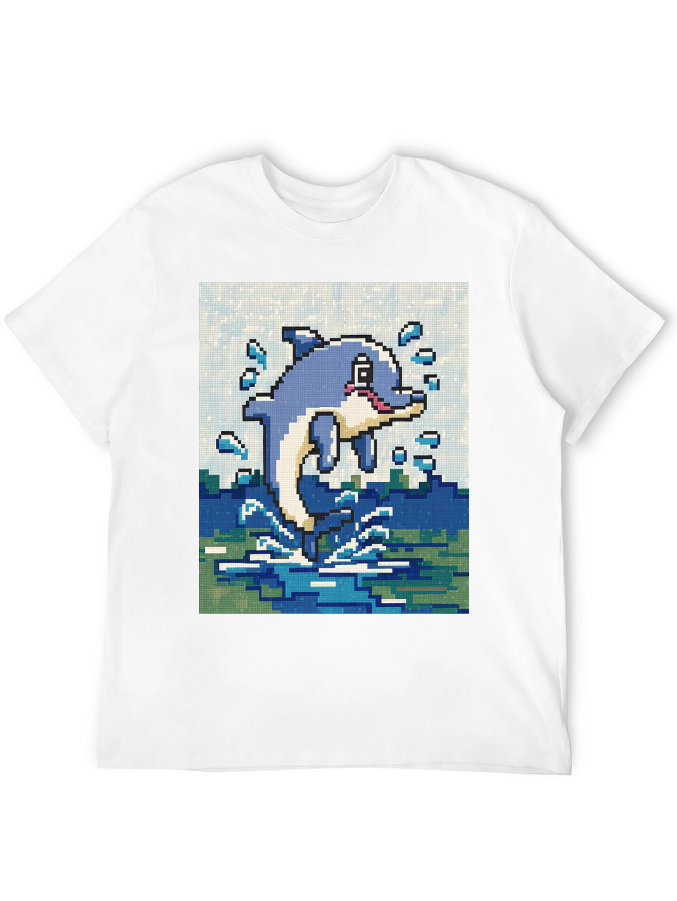 Pixel Art Dolphin Black T-Shirt