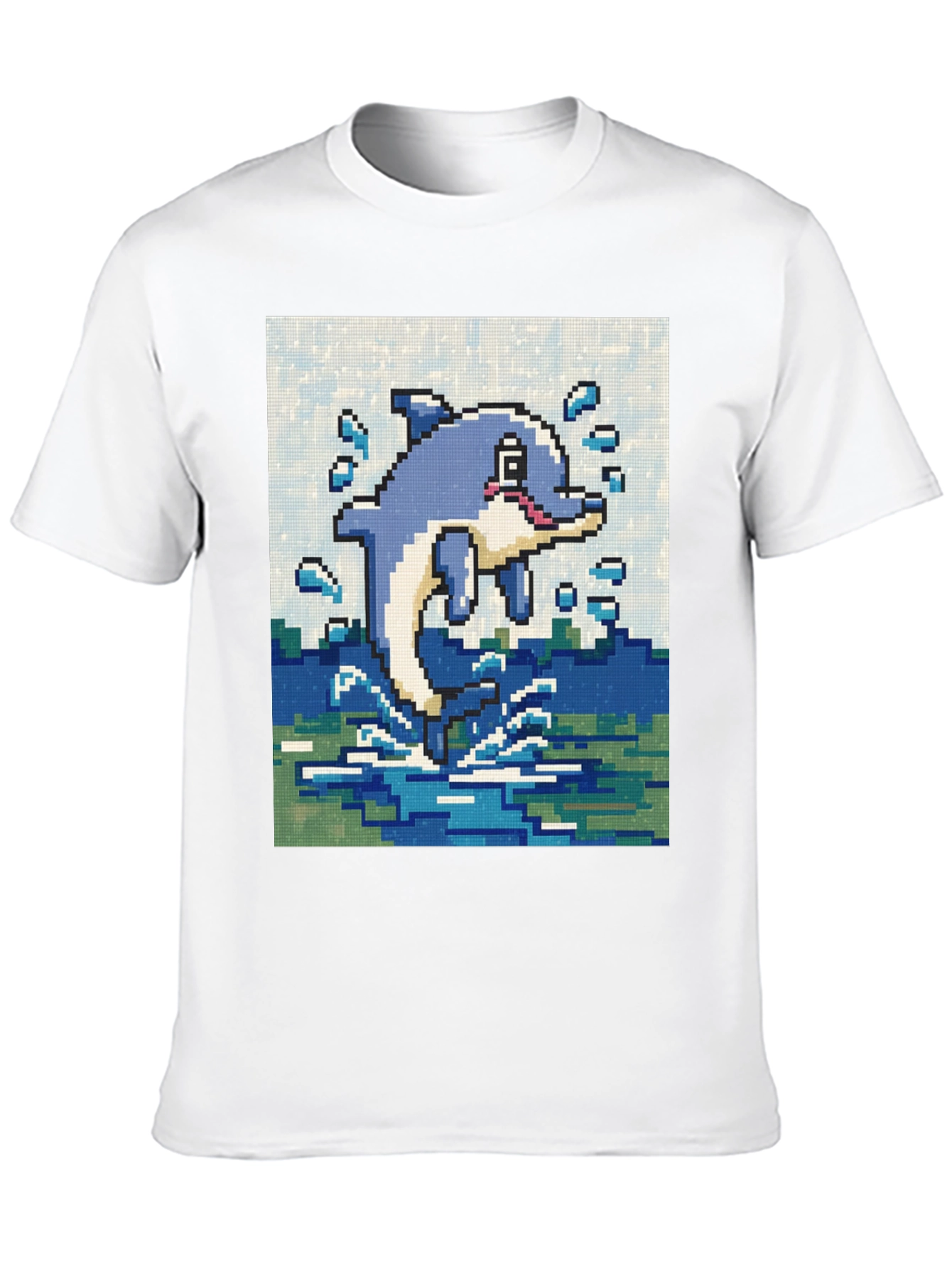Pixel Art Dolphin Black T-Shirt