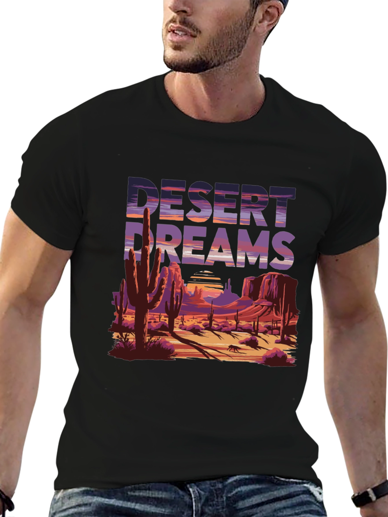 Desert Dreams Graphic Tee - Black Cotton T-Shirt