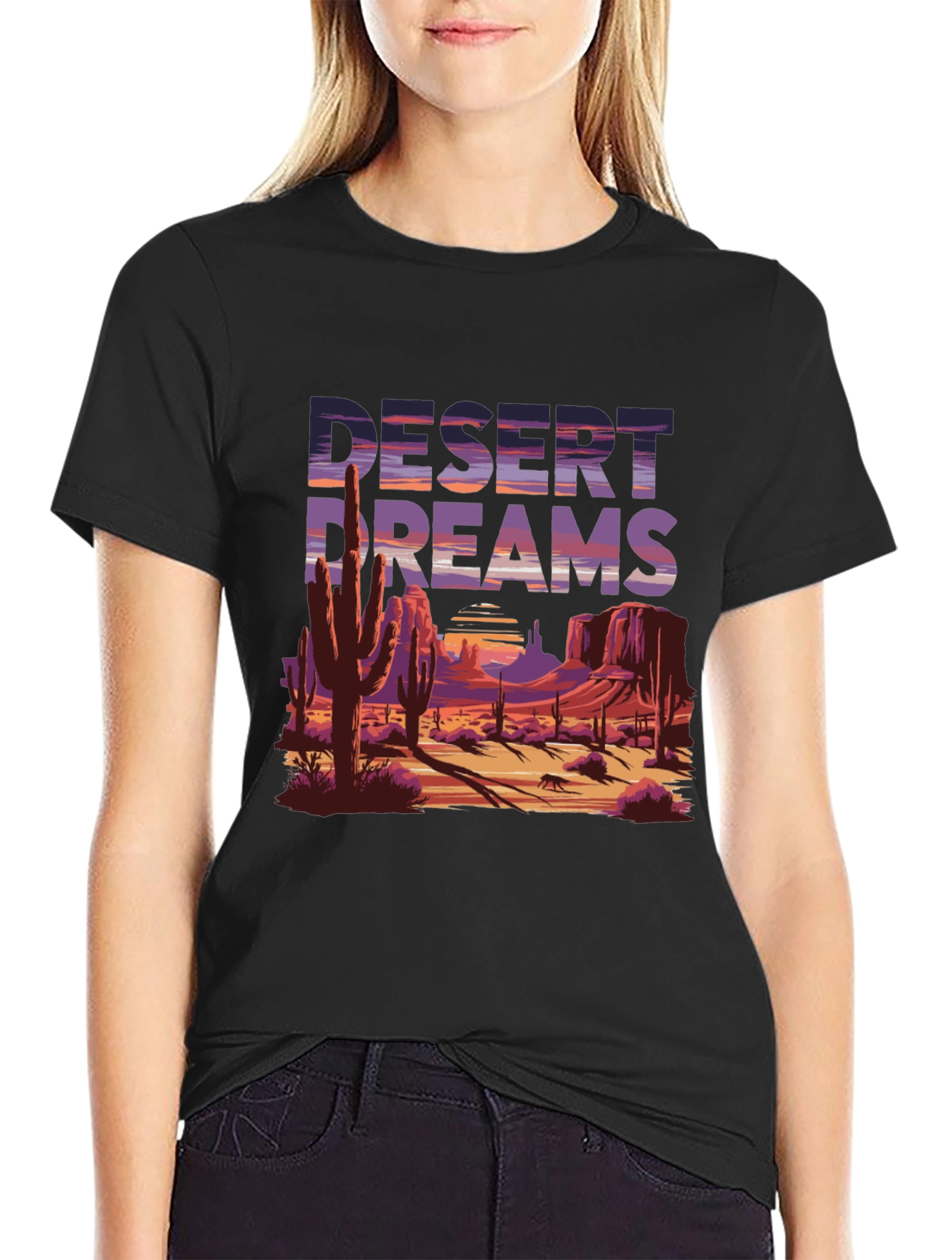 Desert Dreams Graphic Tee - Black Cotton T-Shirt