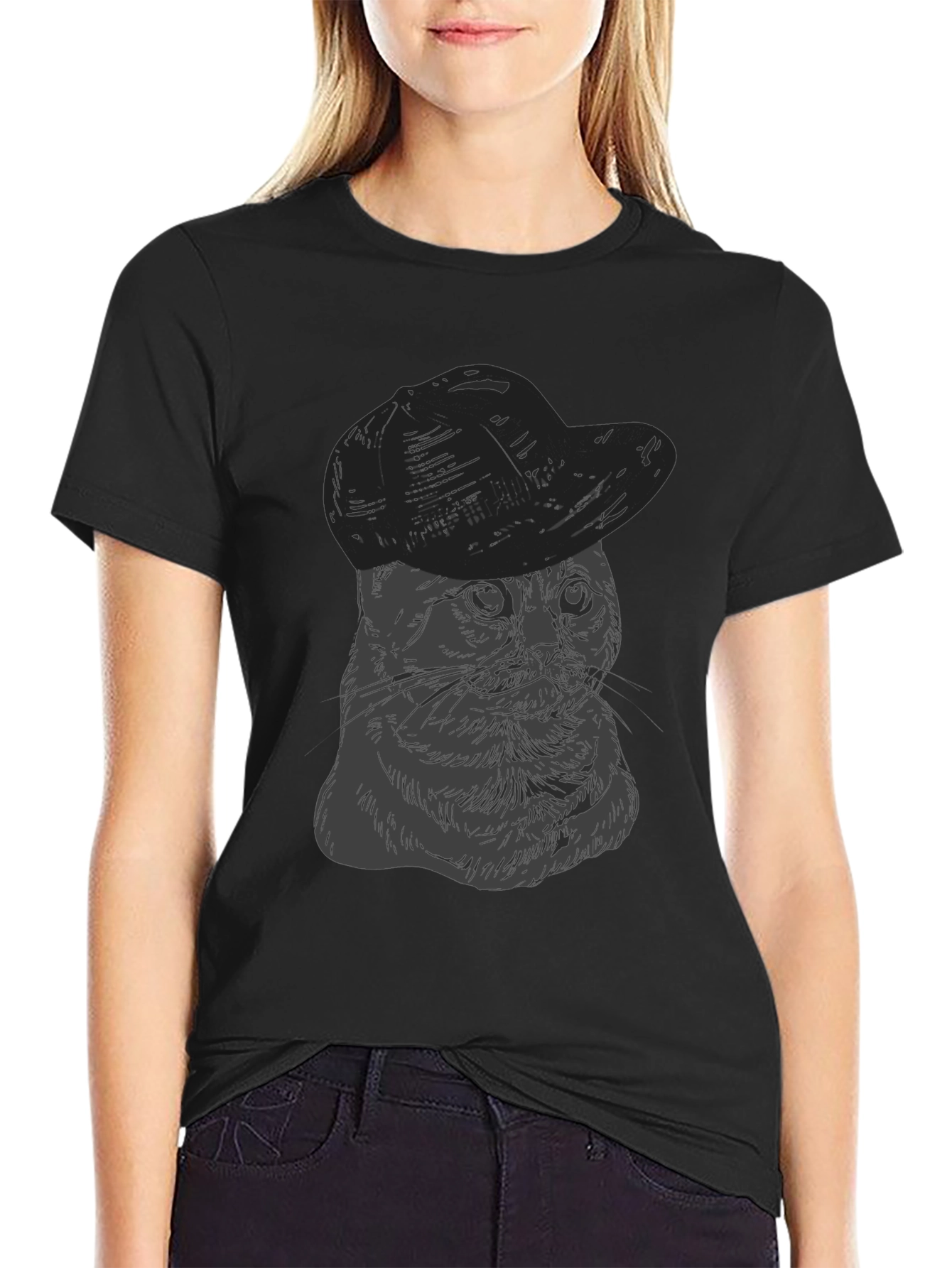 Cat in Hat Graphic Tee - Unisex Cotton T-Shirt