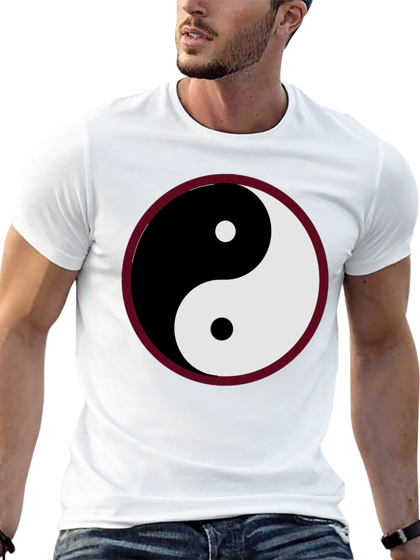 Yin Yang Symbol Graphic Tee - Black Cotton Blend