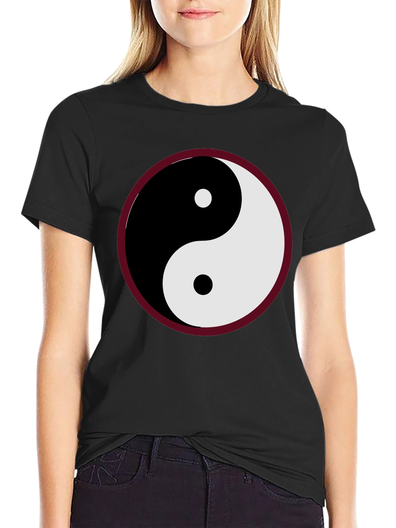 Yin Yang Symbol Graphic Tee - Black Cotton Blend