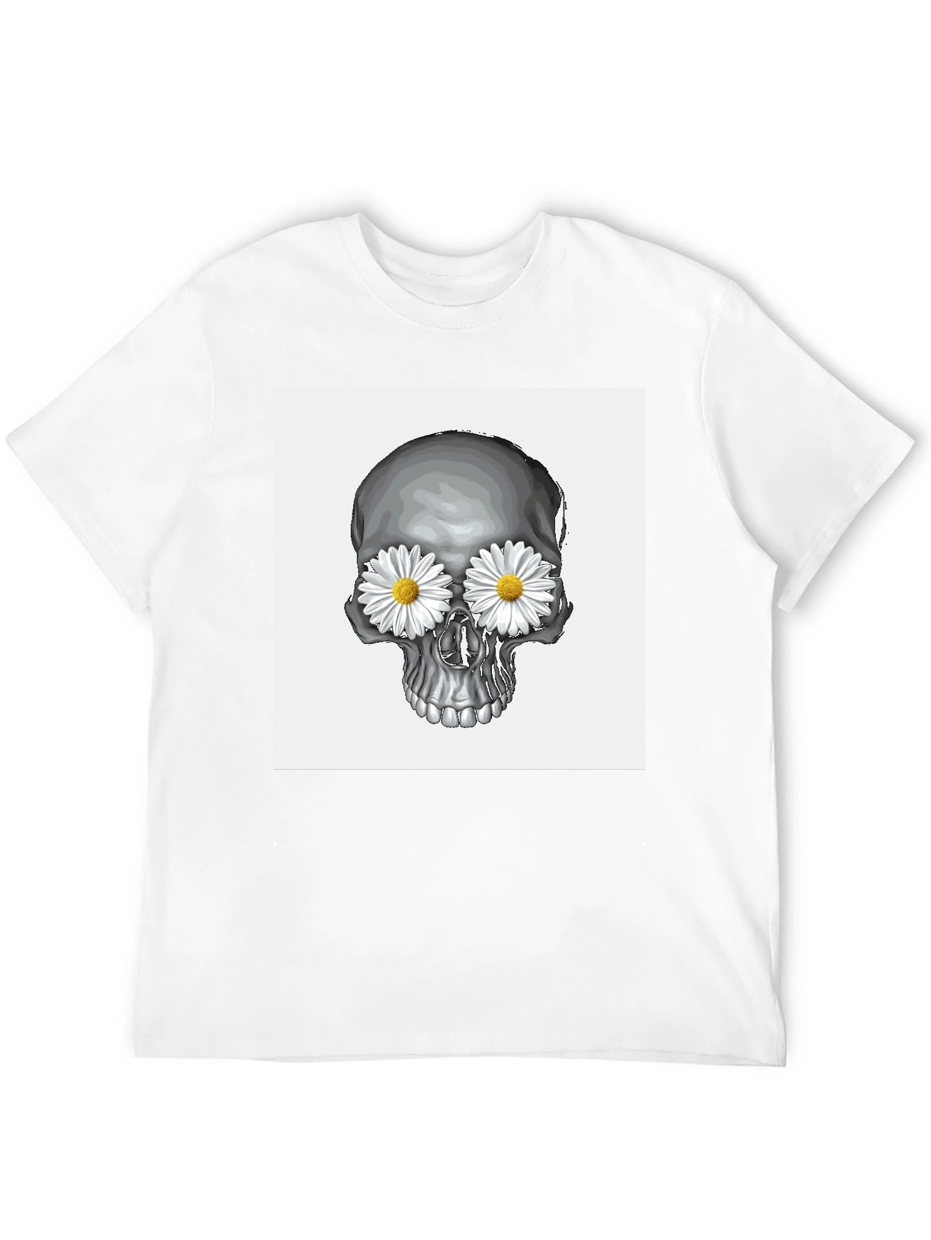 Skull with Daisy Eyes Graphic T-Shirt
