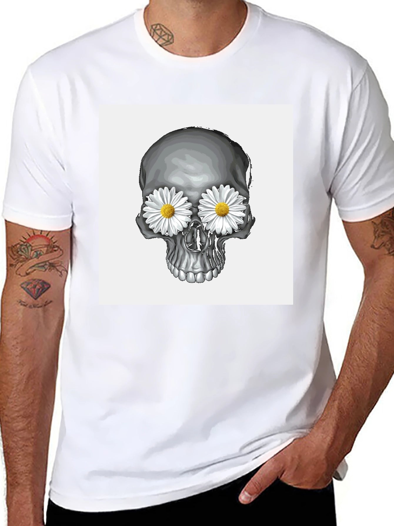 Skull with Daisy Eyes Graphic T-Shirt