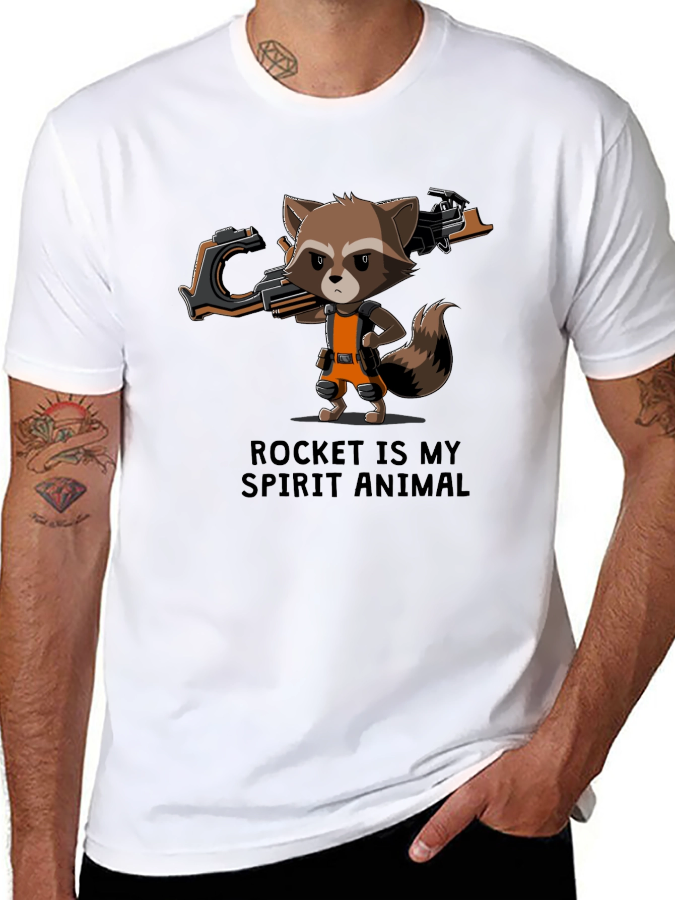 Rocket Raccoon Spirit Animal Black T-Shirt