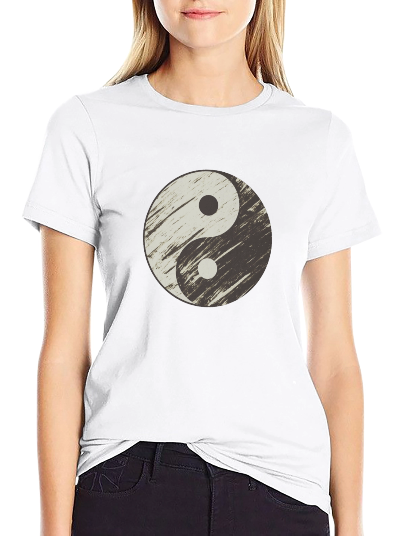 Yin Yang Distressed Graphic T-Shirt - Casual Black Tee