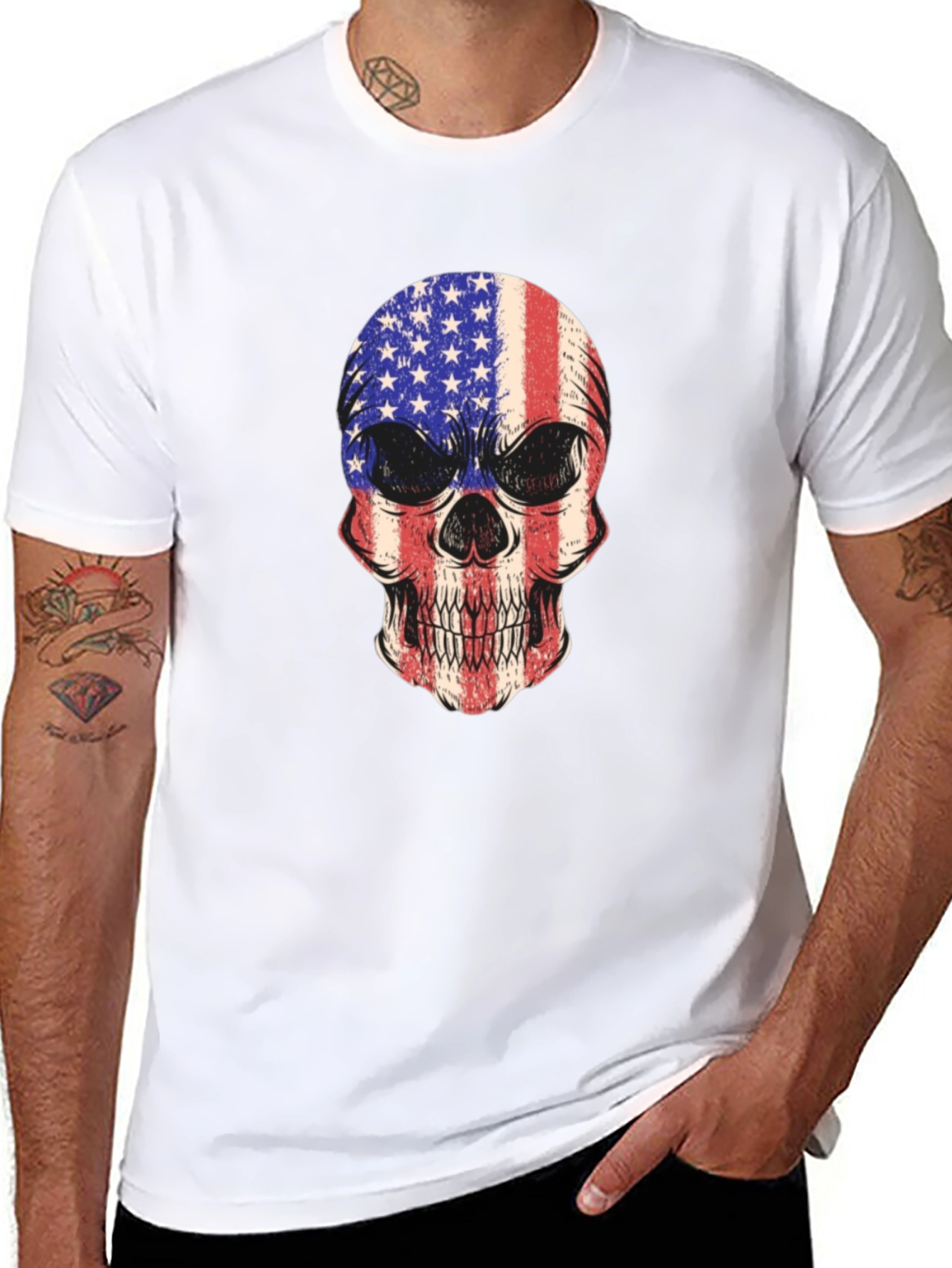 American Flag Skull Graphic T-Shirt