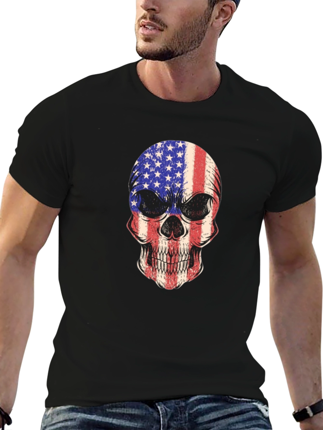 American Flag Skull Graphic T-Shirt