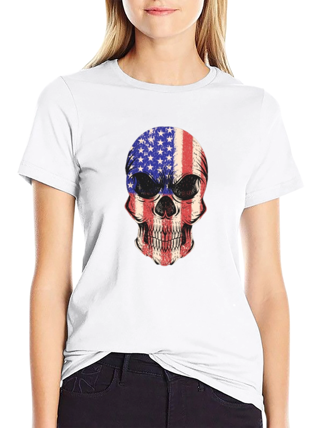 American Flag Skull Graphic T-Shirt