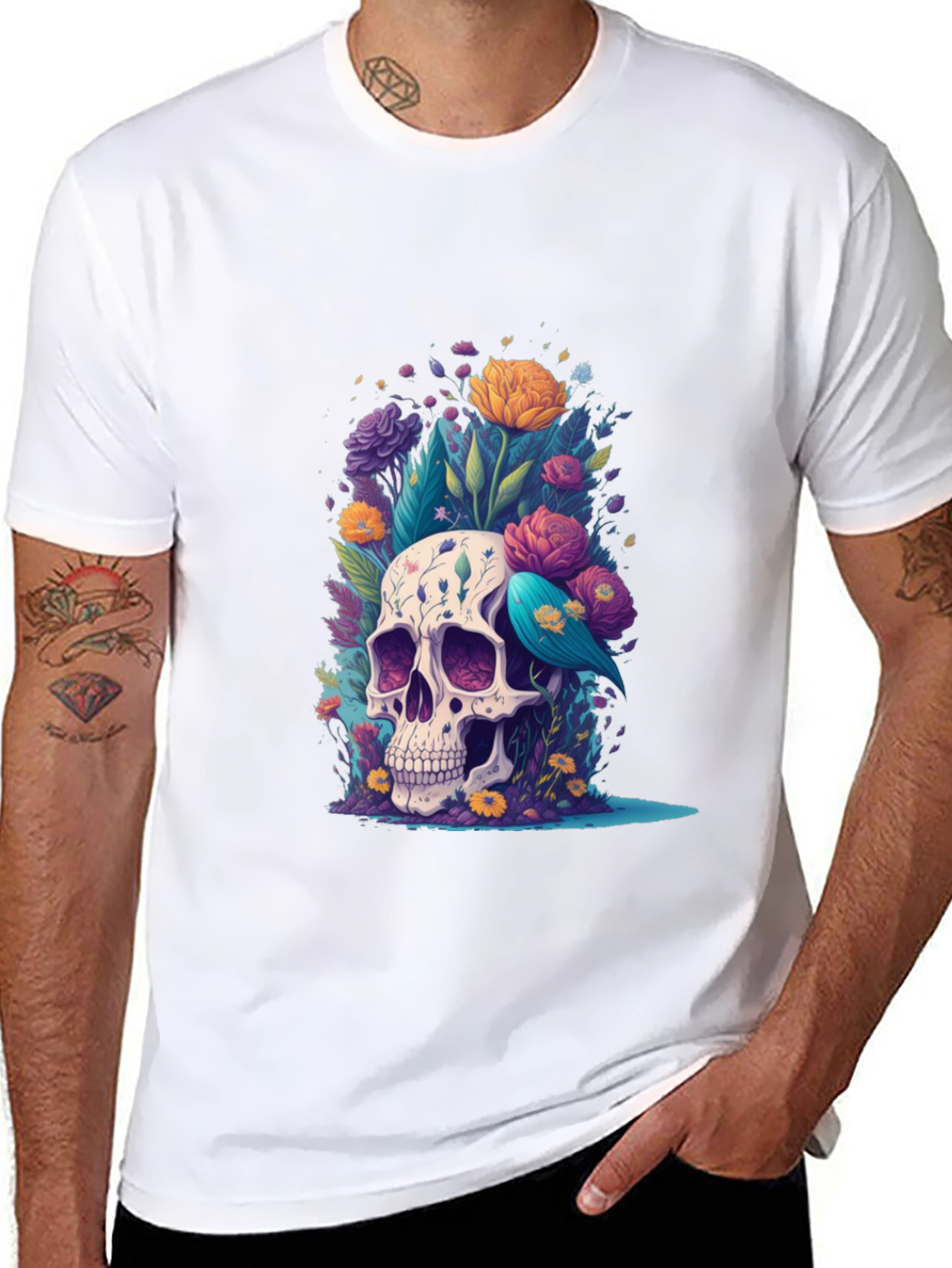Floral Skull Graphic Tee - Stylish Comfort