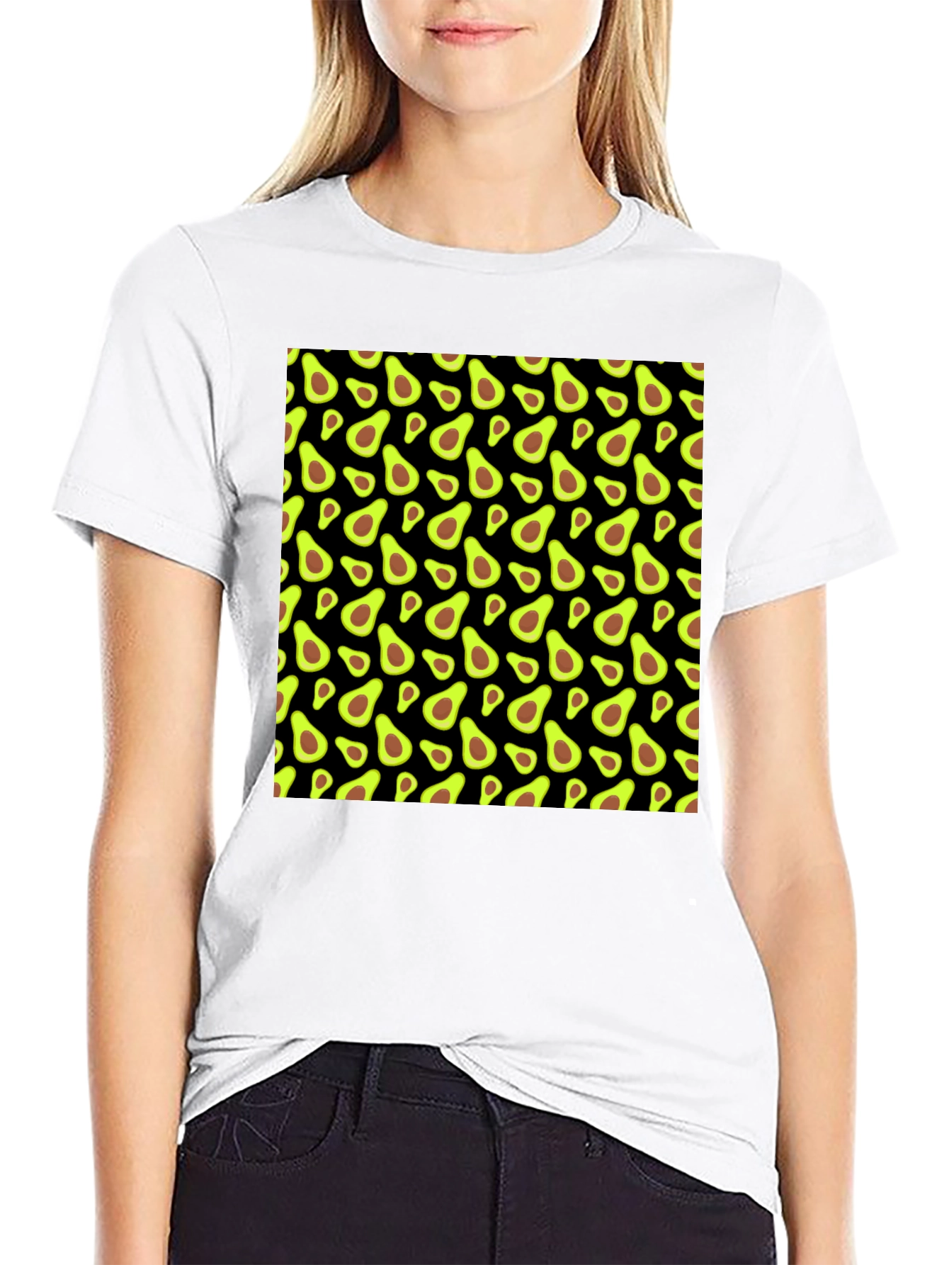 Avocado Pattern Black T-Shirt