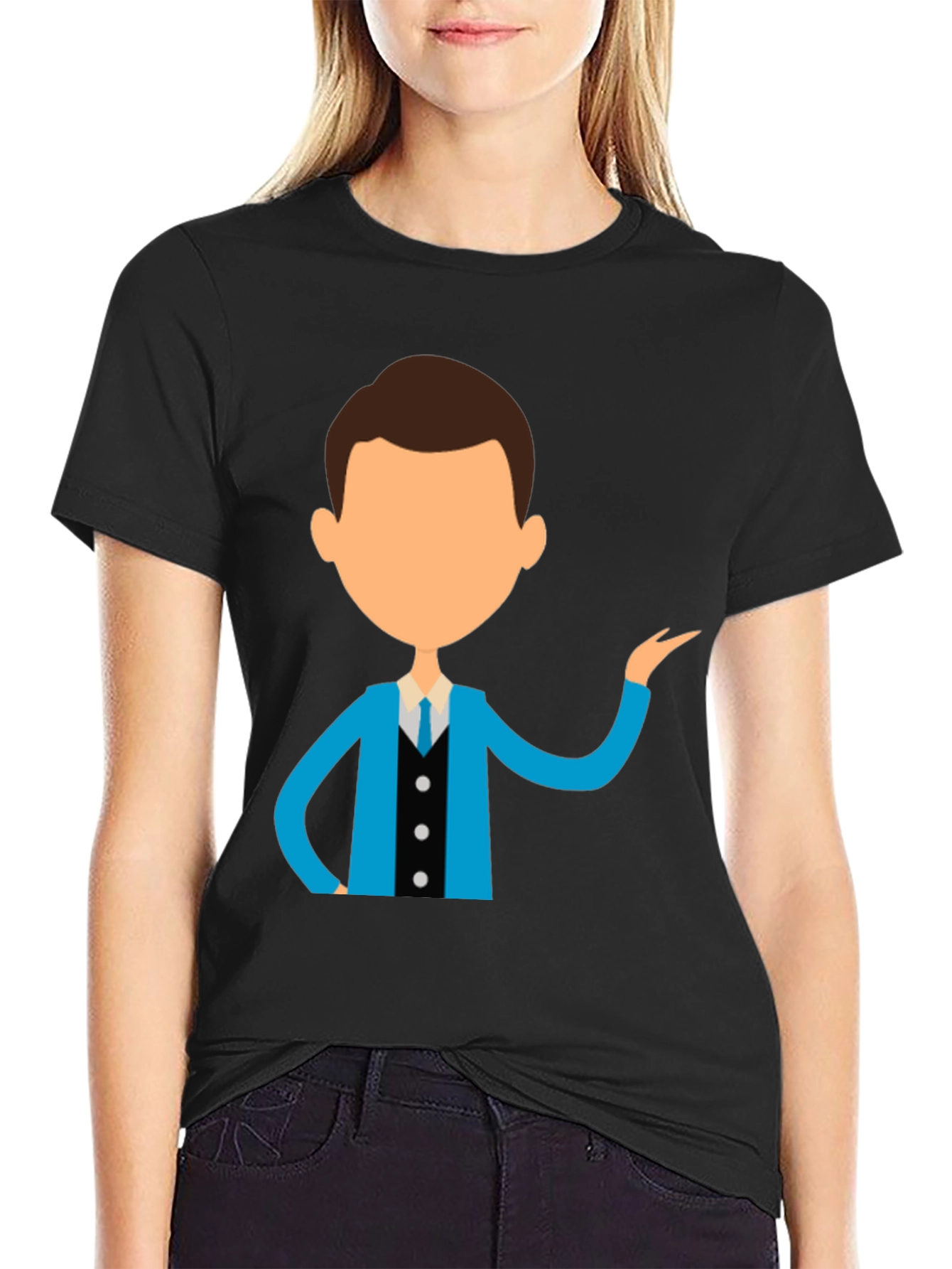 Cartoon Style Business Man Black T-Shirt