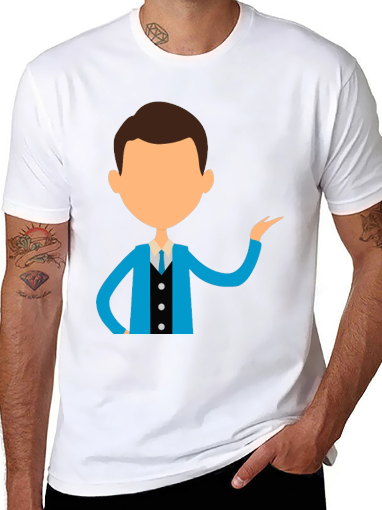 Cartoon Style Business Man Black T-Shirt
