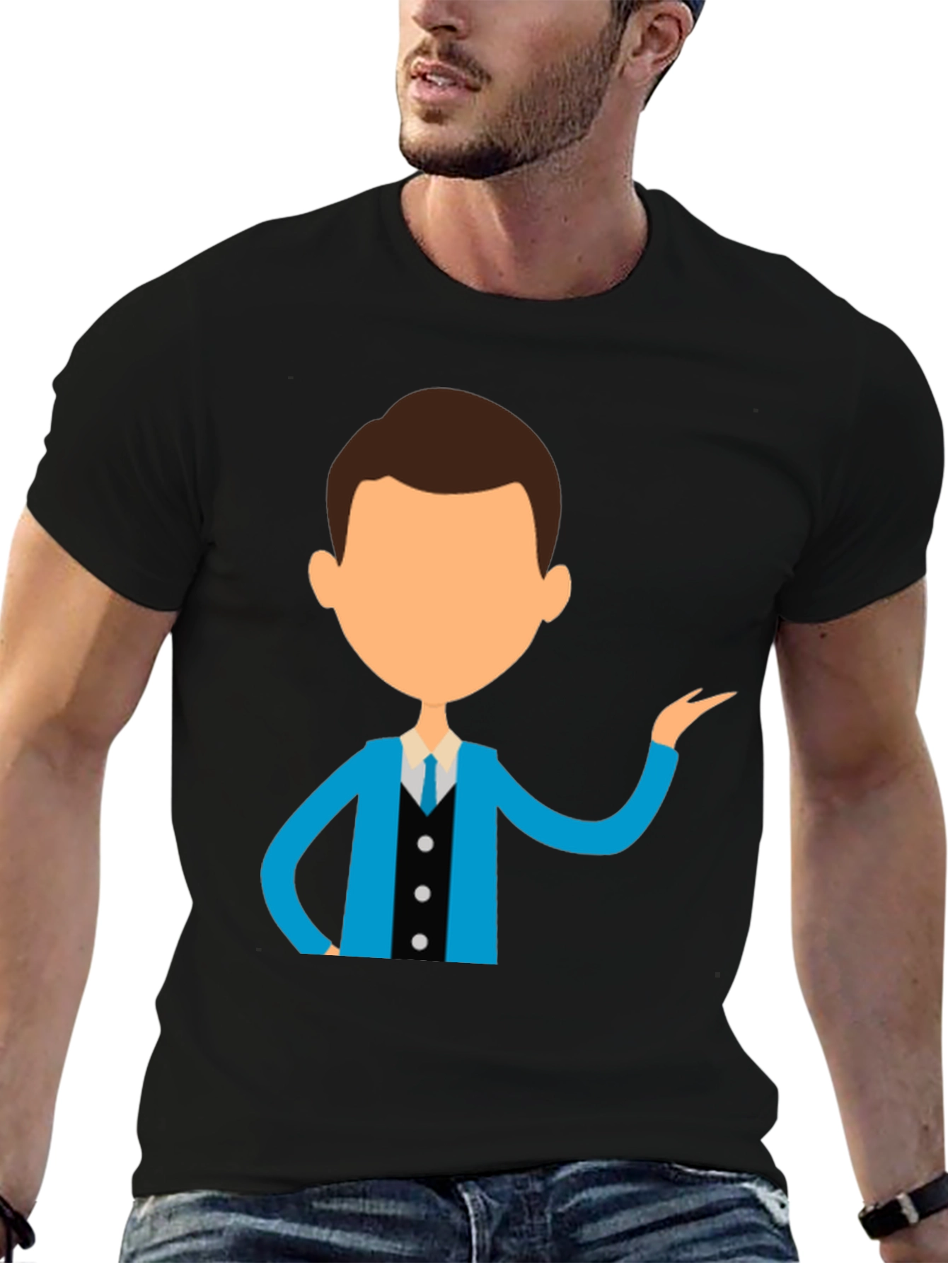 Cartoon Style Business Man Black T-Shirt