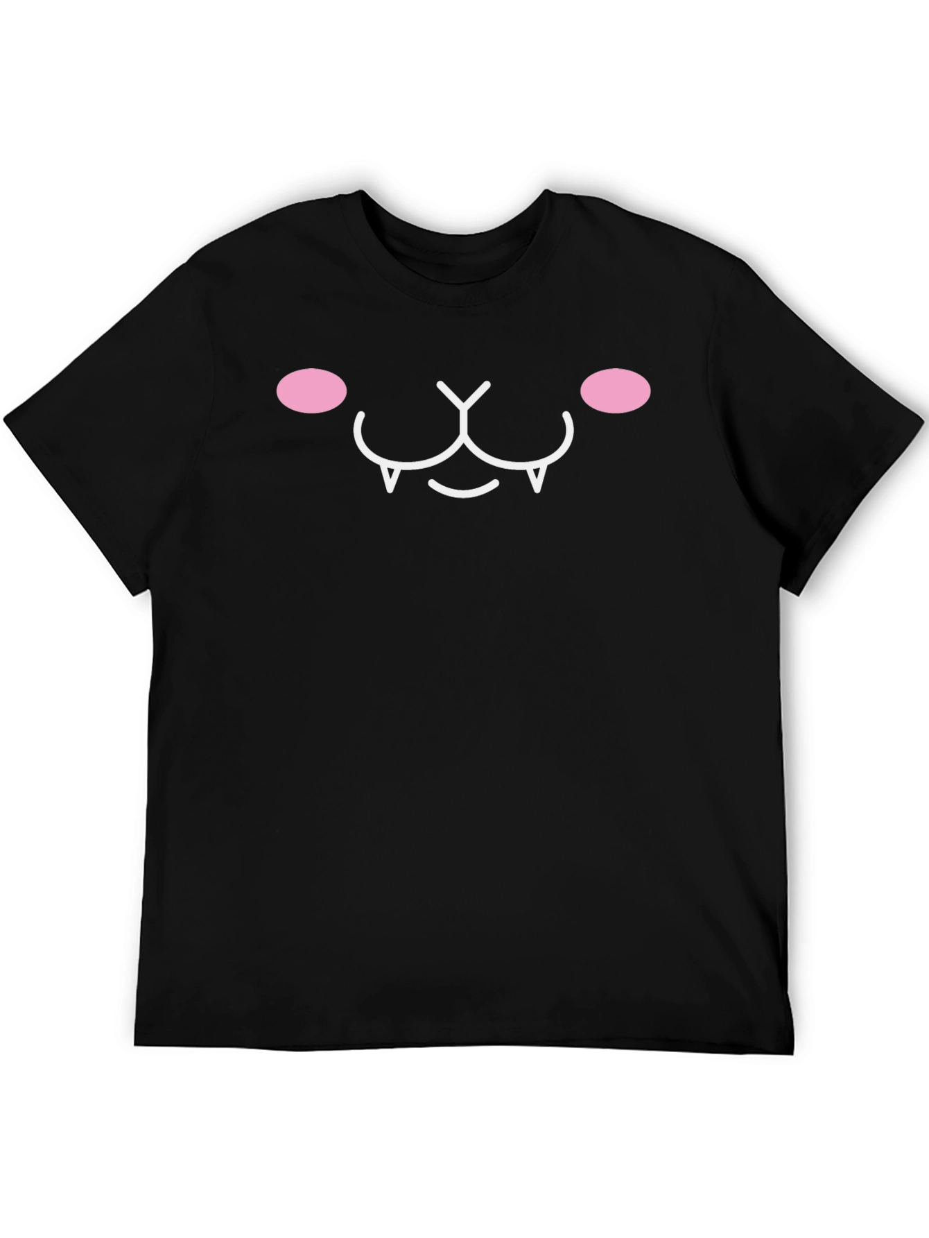 Cute Kawaii Cat Face Graphic Tee - Black