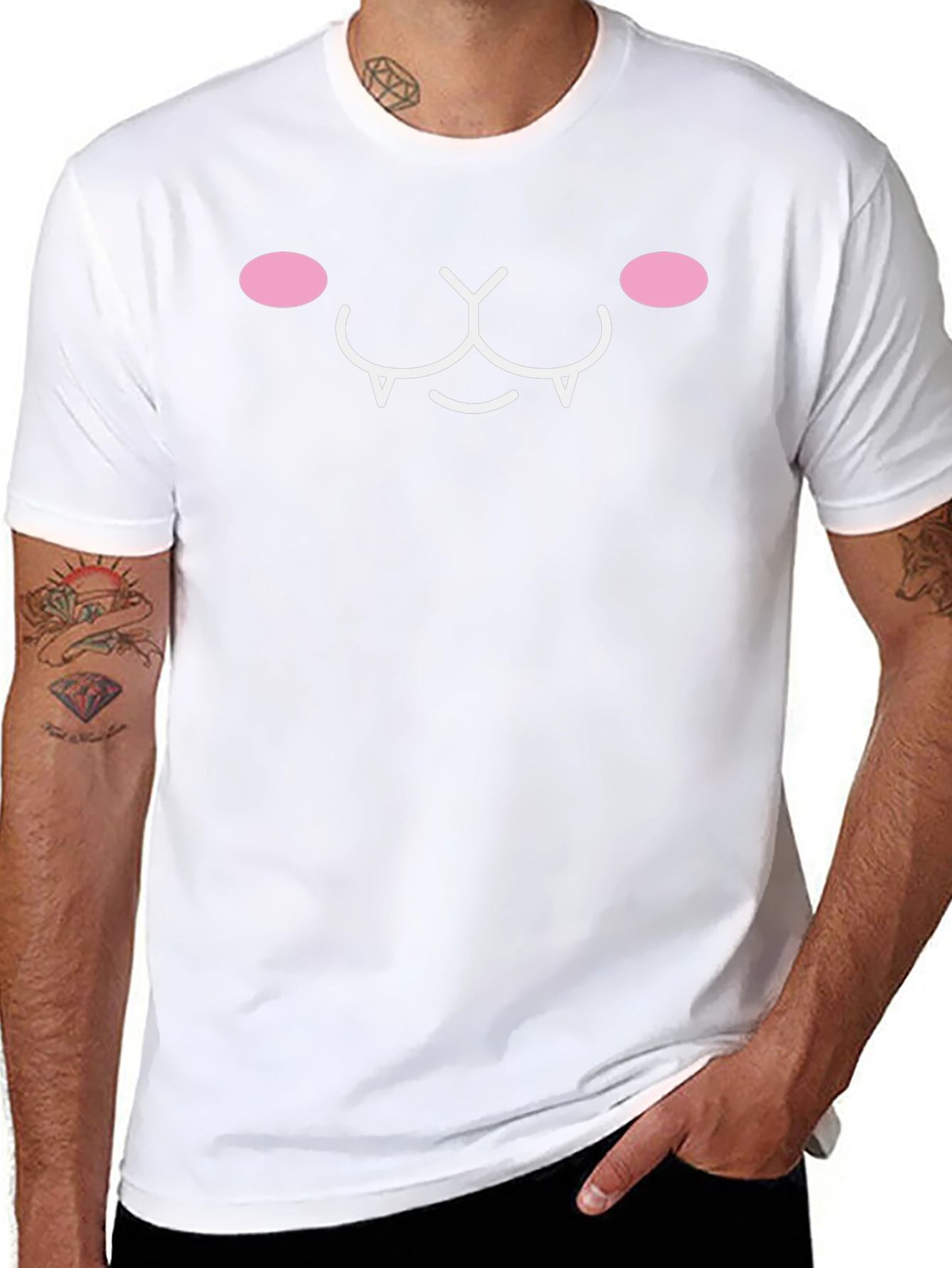 Cute Kawaii Cat Face Graphic Tee - Black