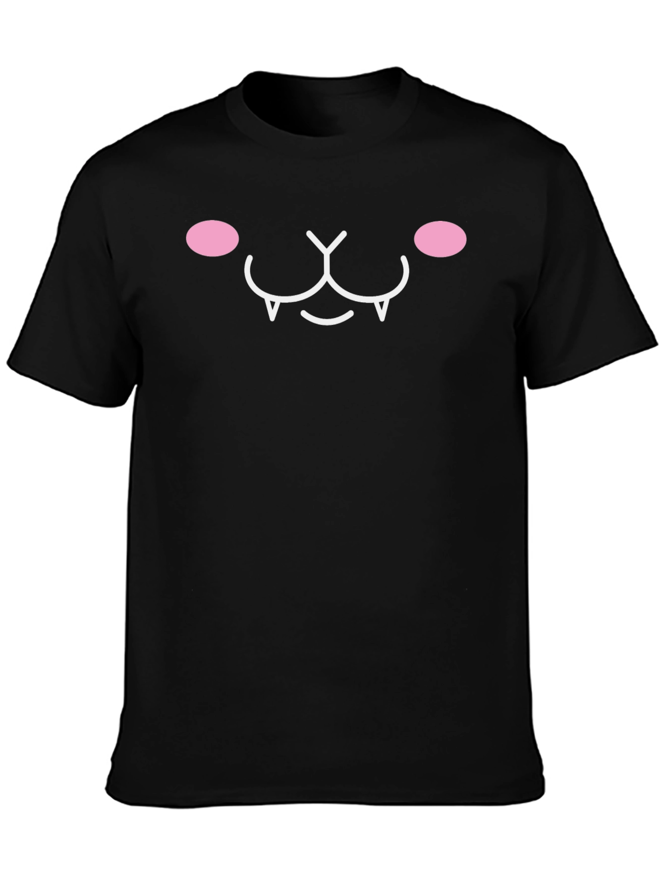 Cute Kawaii Cat Face Graphic Tee - Black