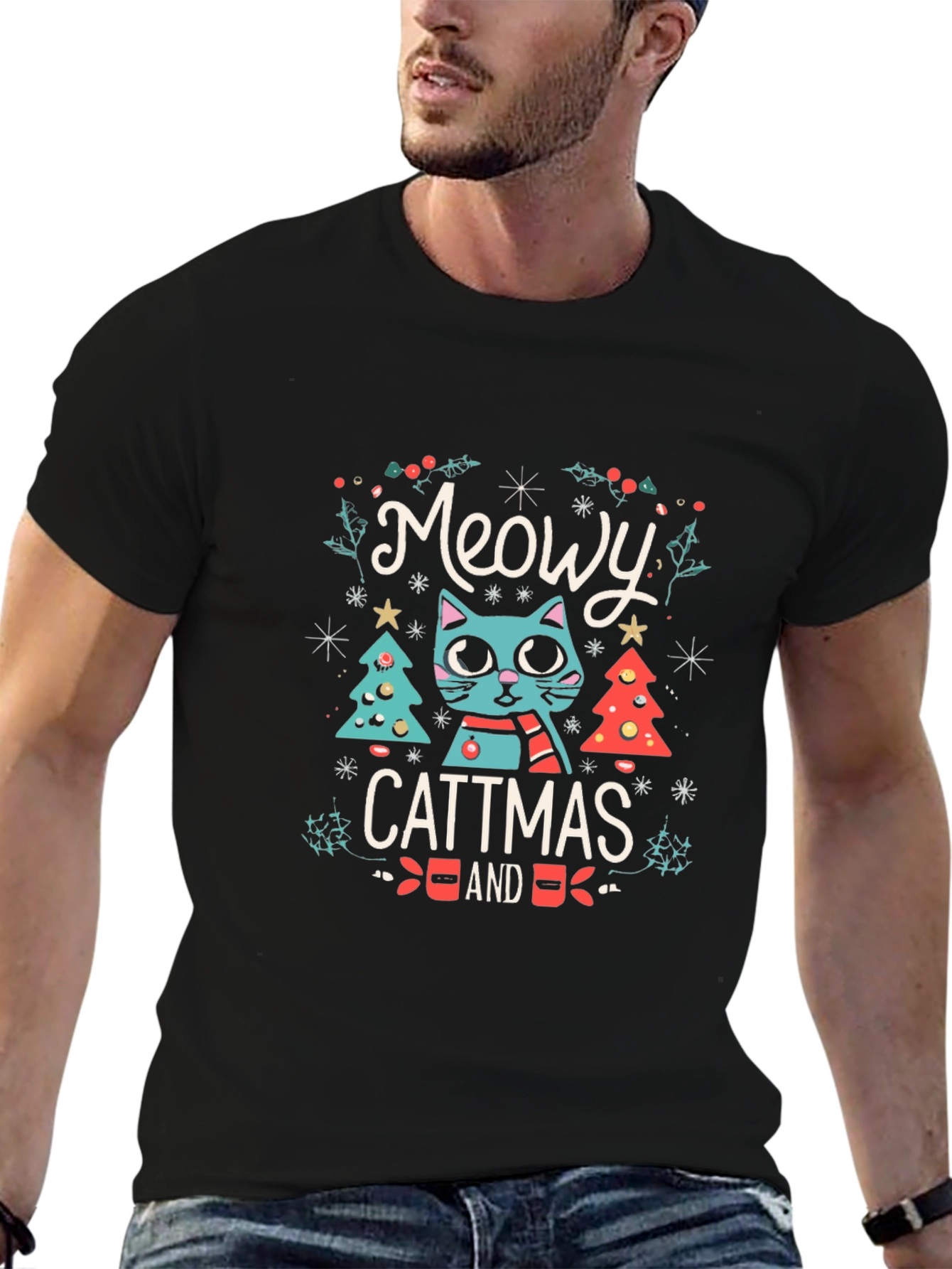 Meowy Cattmas T-Shirt - Festive Holiday Cat Tee