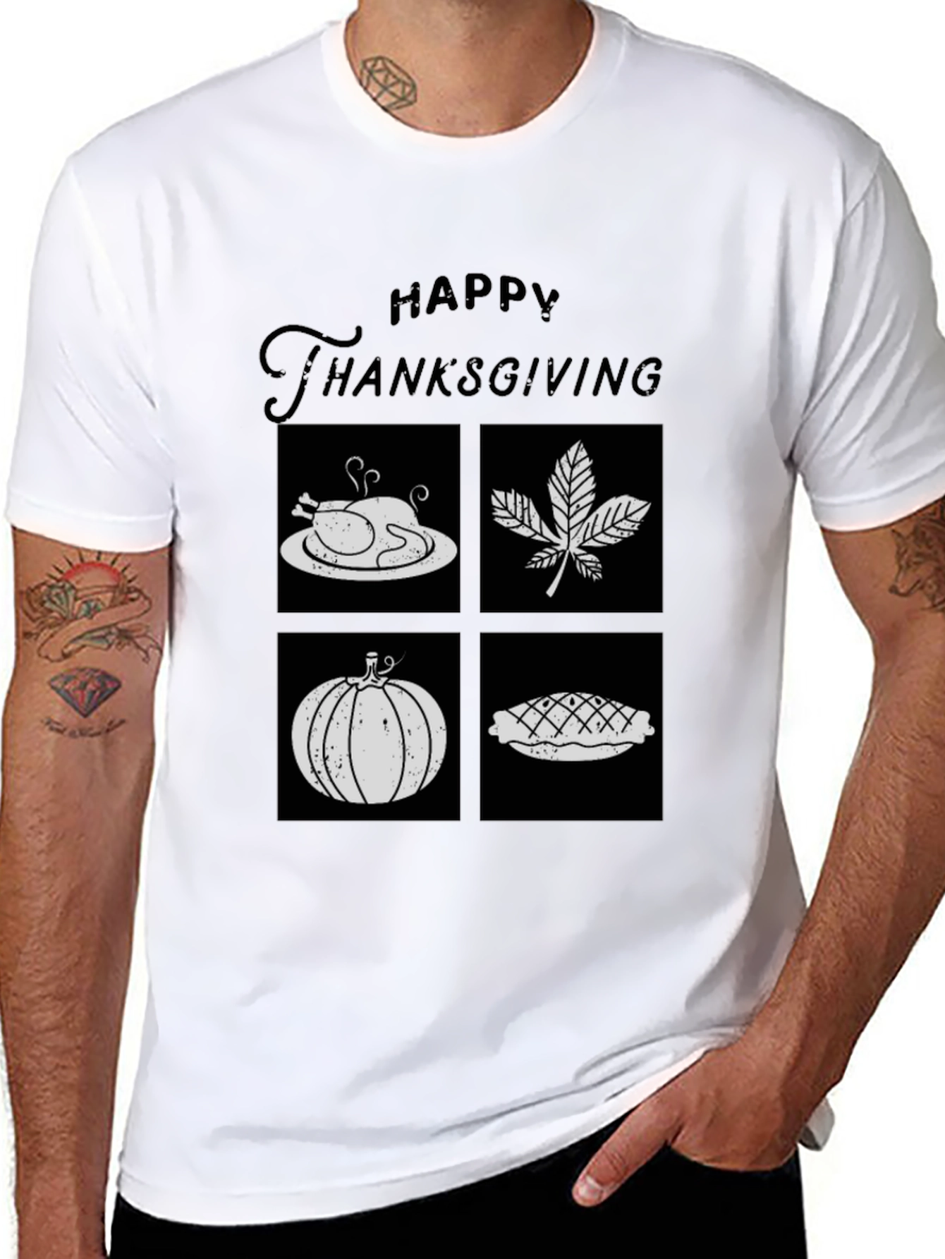 Happy Thanksgiving T-Shirt with Festive Icons