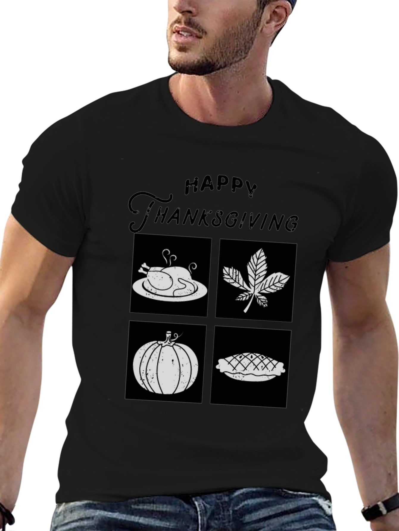 Happy Thanksgiving T-Shirt with Festive Icons