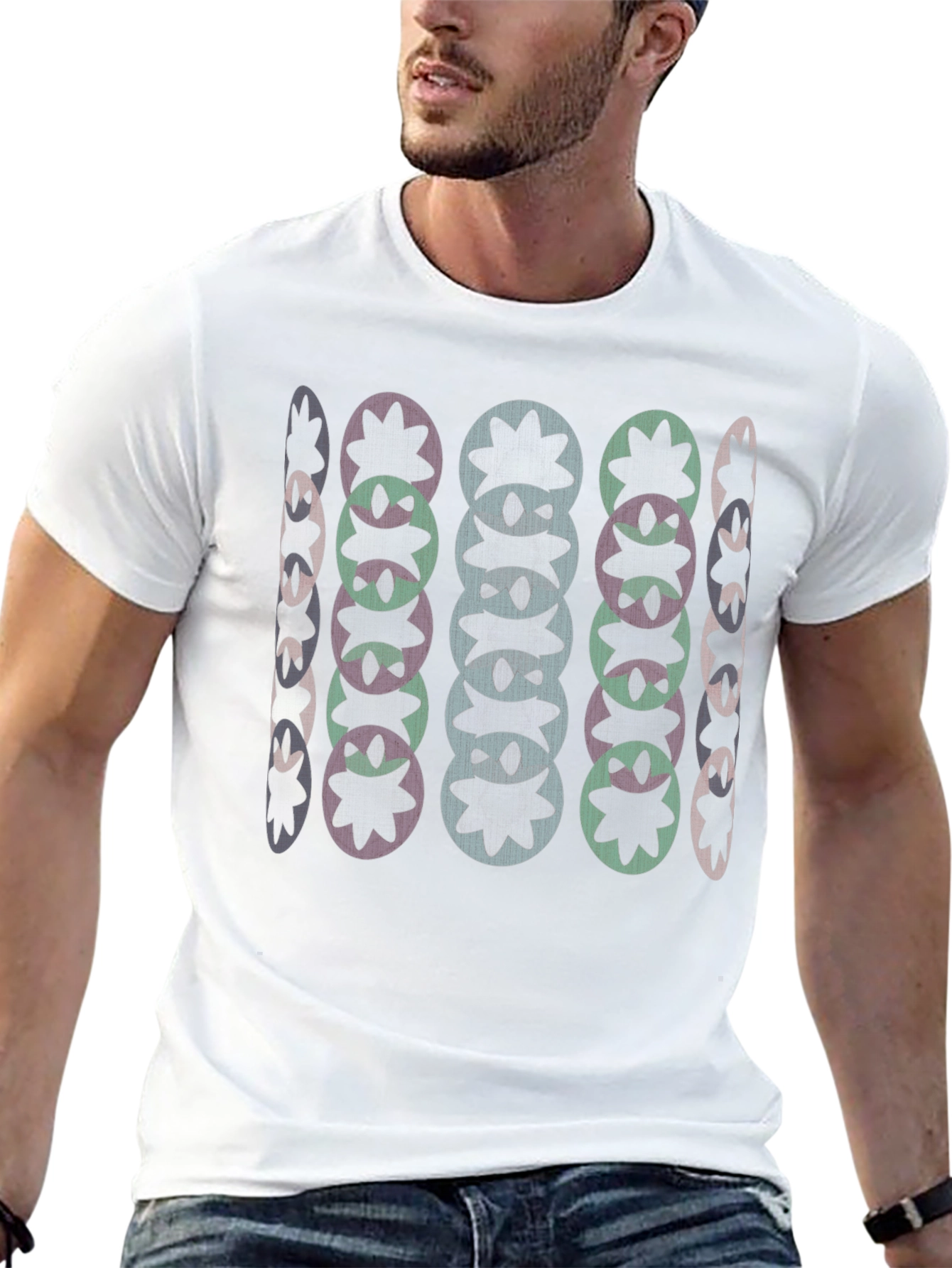 Abstract Floral Pattern Black T-Shirt
