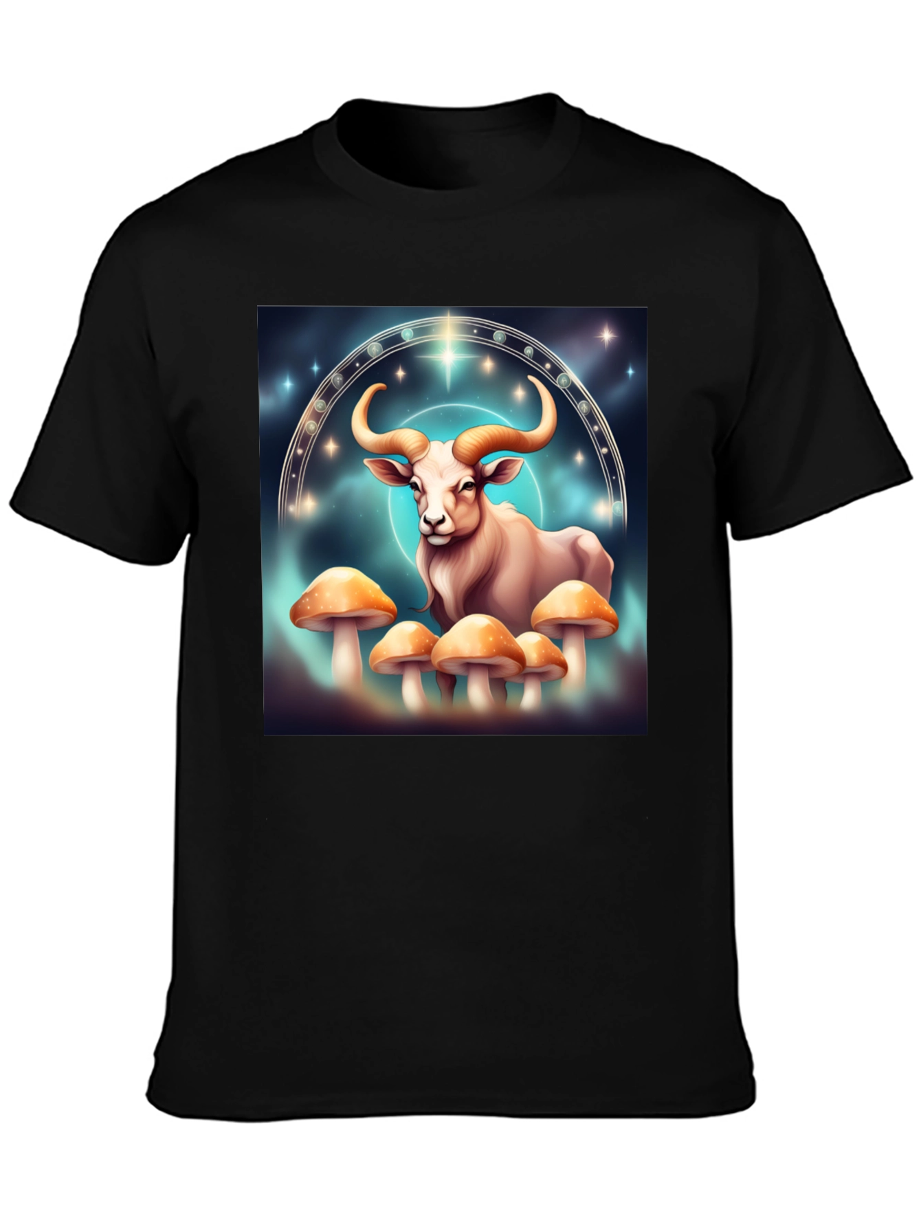 Taurus Zodiac T-Shirt - Cosmic Bull & Mushrooms