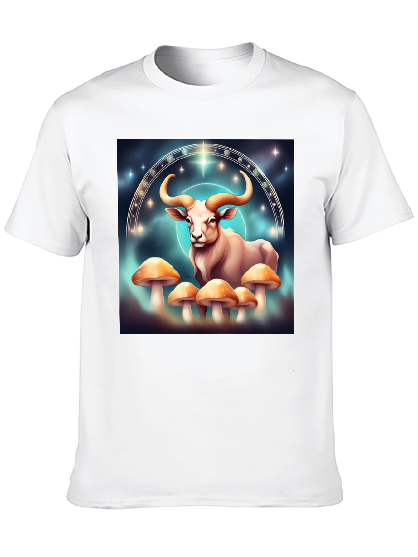 Taurus Zodiac T-Shirt - Cosmic Bull & Mushrooms