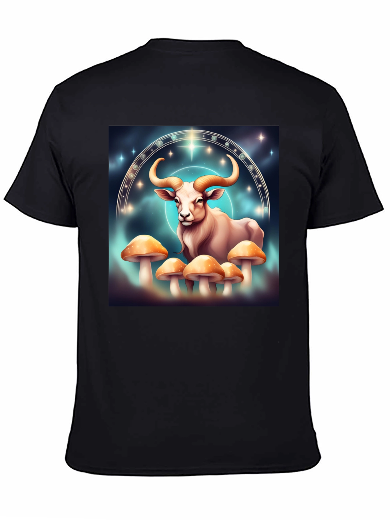 Taurus Zodiac T-Shirt - Cosmic Bull & Mushrooms