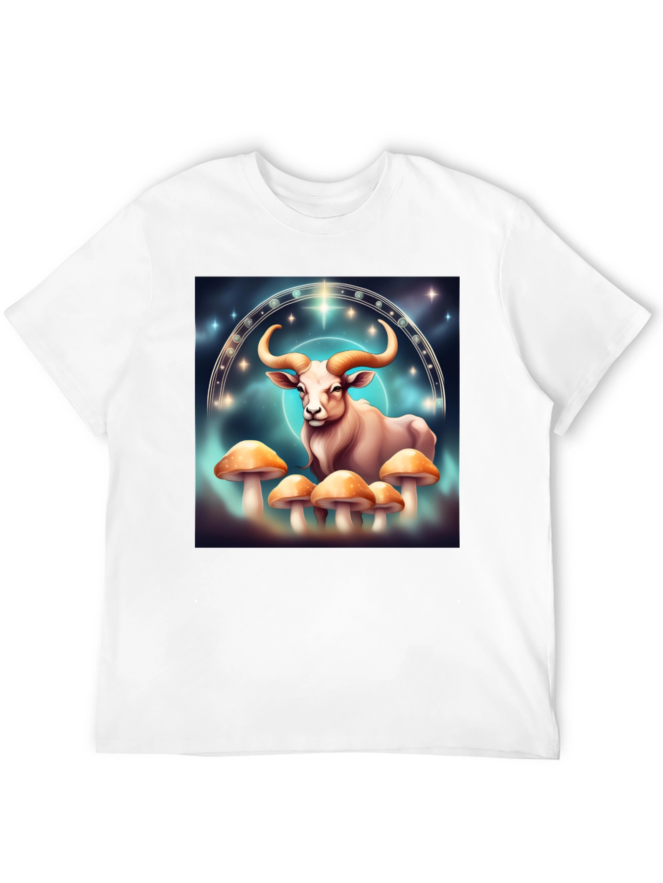 Taurus Zodiac T-Shirt - Cosmic Bull & Mushrooms