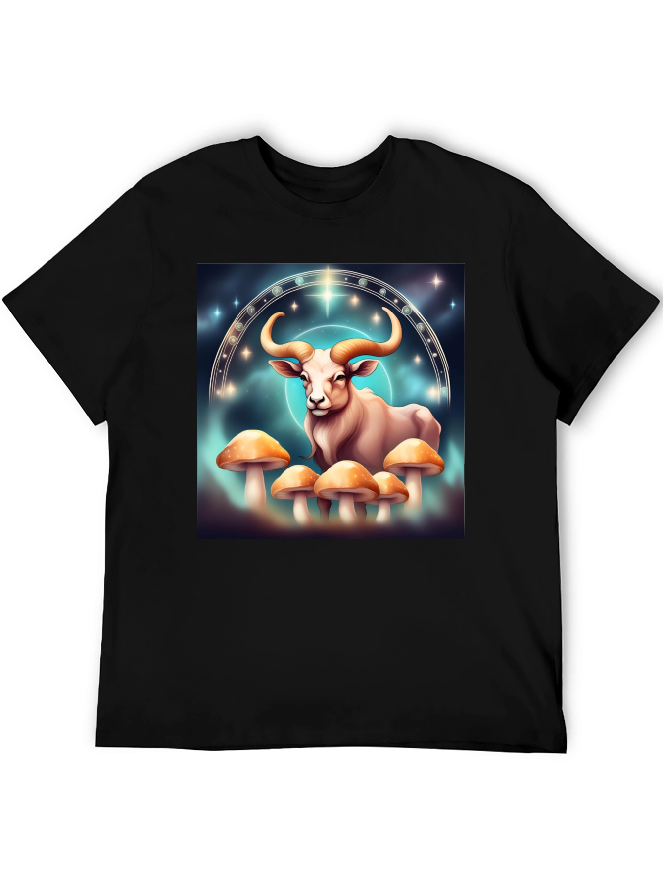 Taurus Zodiac T-Shirt - Cosmic Bull & Mushrooms