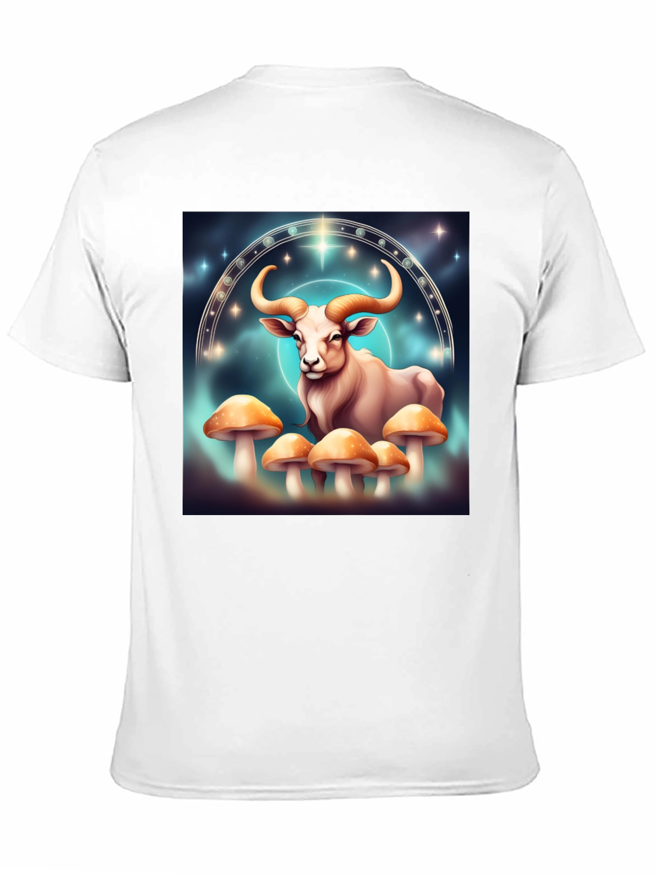 Taurus Zodiac T-Shirt - Cosmic Bull & Mushrooms