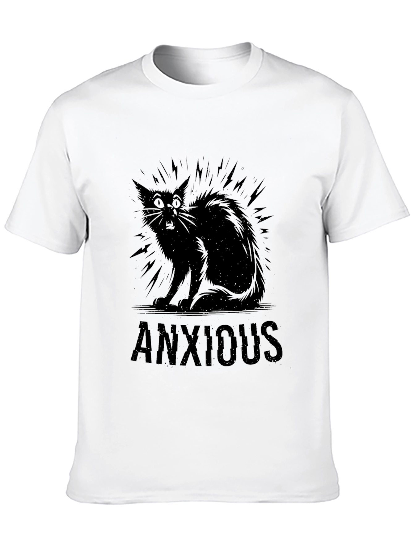 Anxious Cat Black Graphic T-Shirt