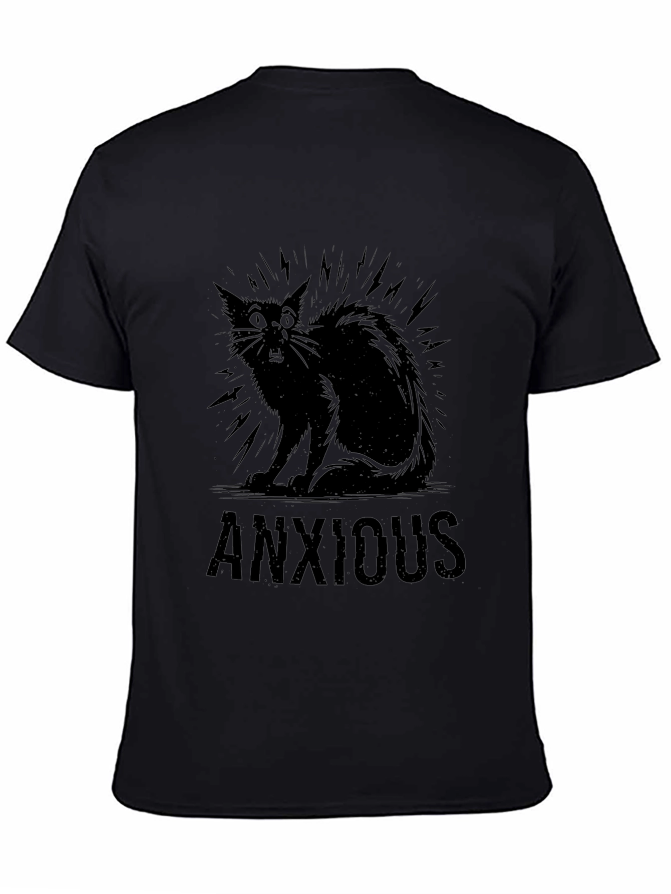 Anxious Cat Black Graphic T-Shirt