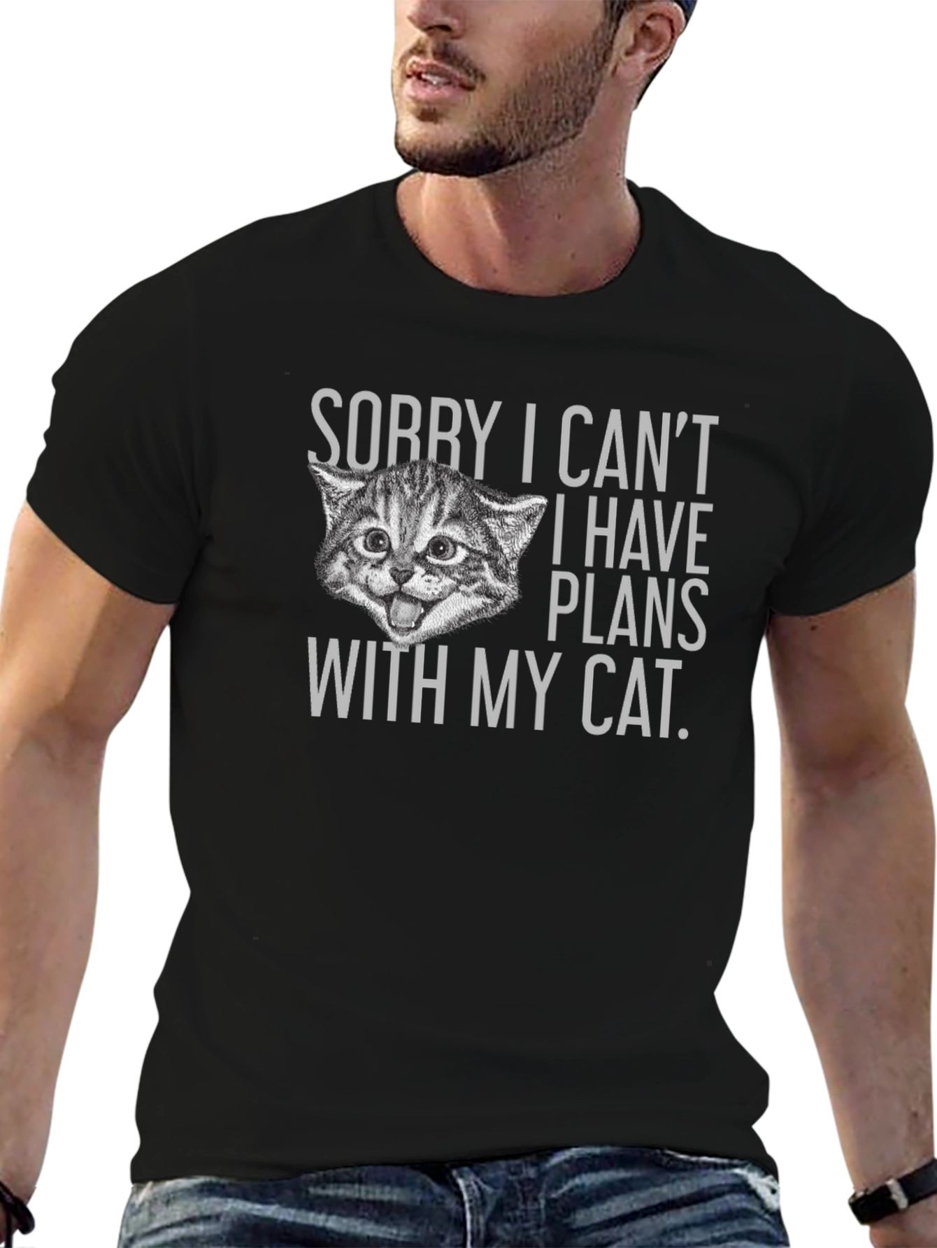 Funny Cat Plans Graphic Tee - Black Cotton T-Shirt