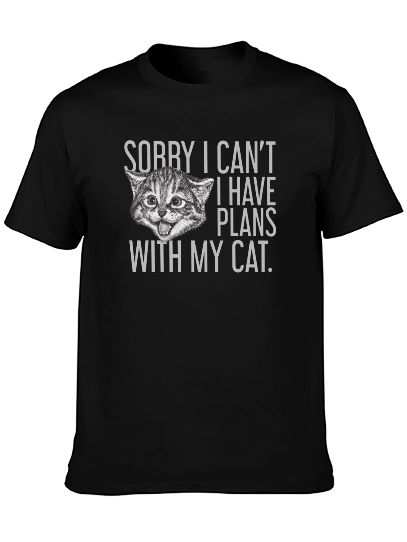 Funny Cat Plans Graphic Tee - Black Cotton T-Shirt