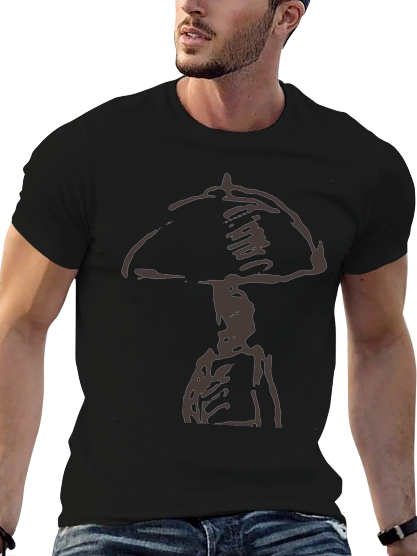 Abstract Graphic Tee - Black Cotton Casual Shirt