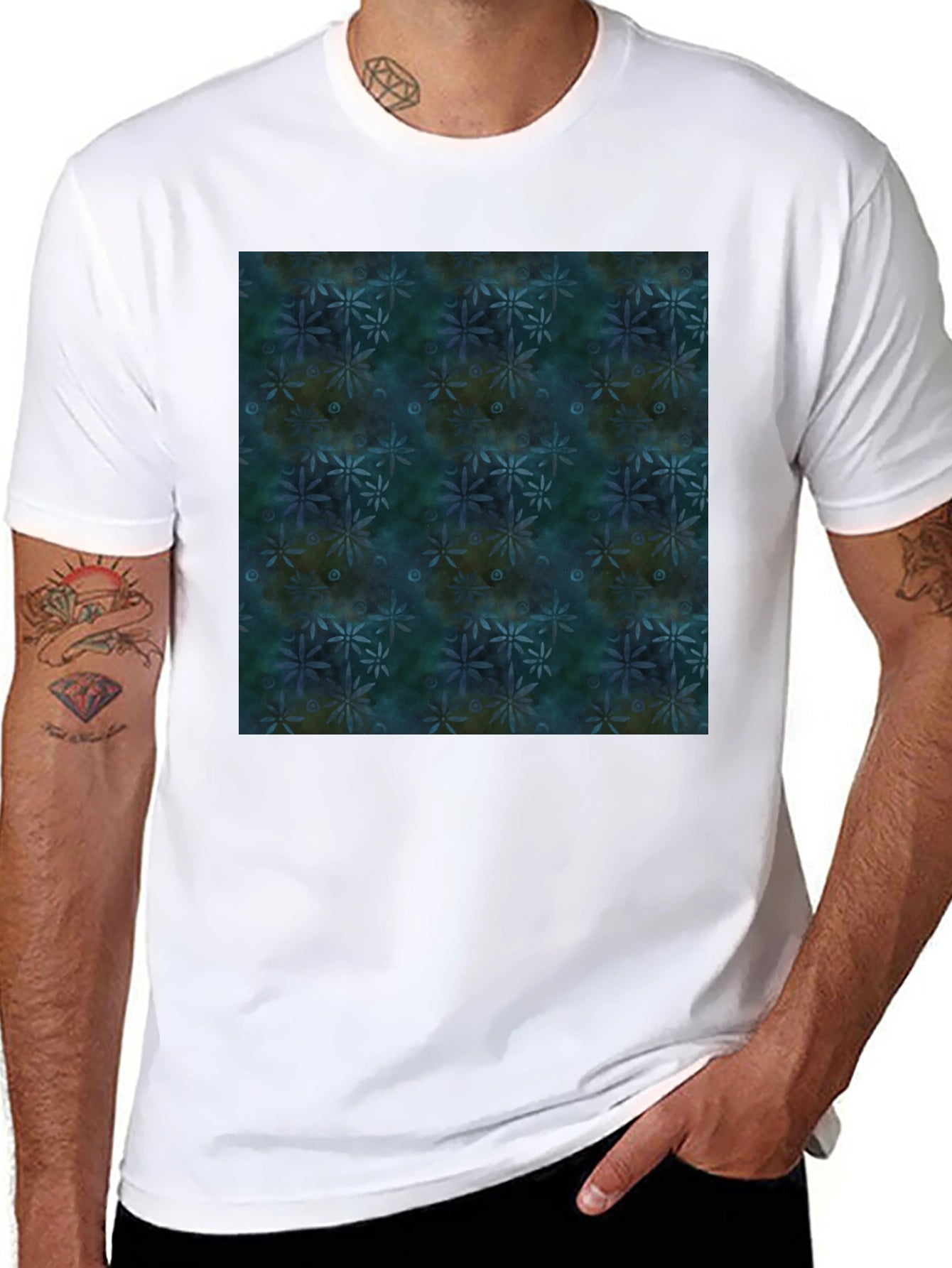 Abstract Floral Pattern Black T-Shirt for Men