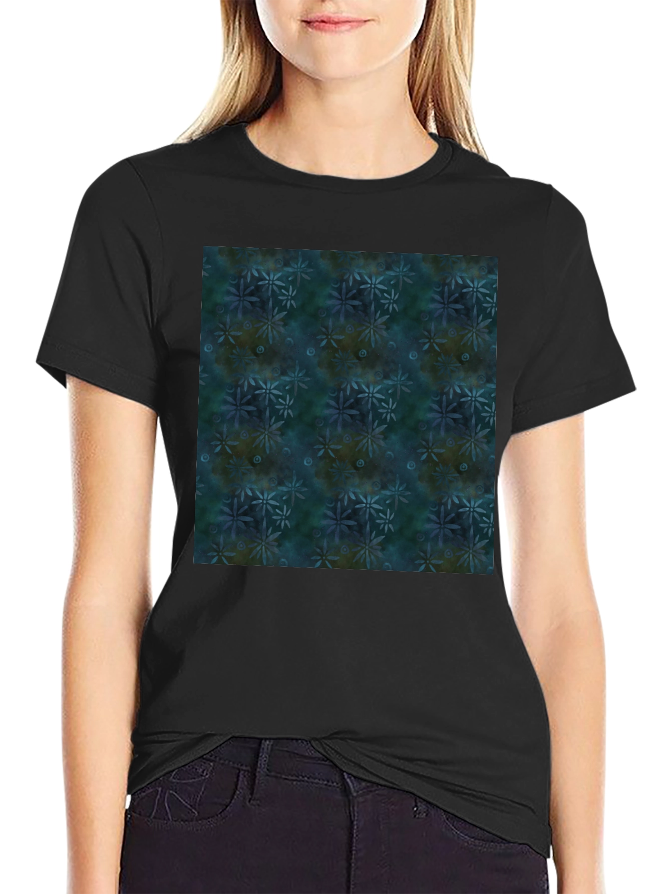 Abstract Floral Pattern Black T-Shirt for Men