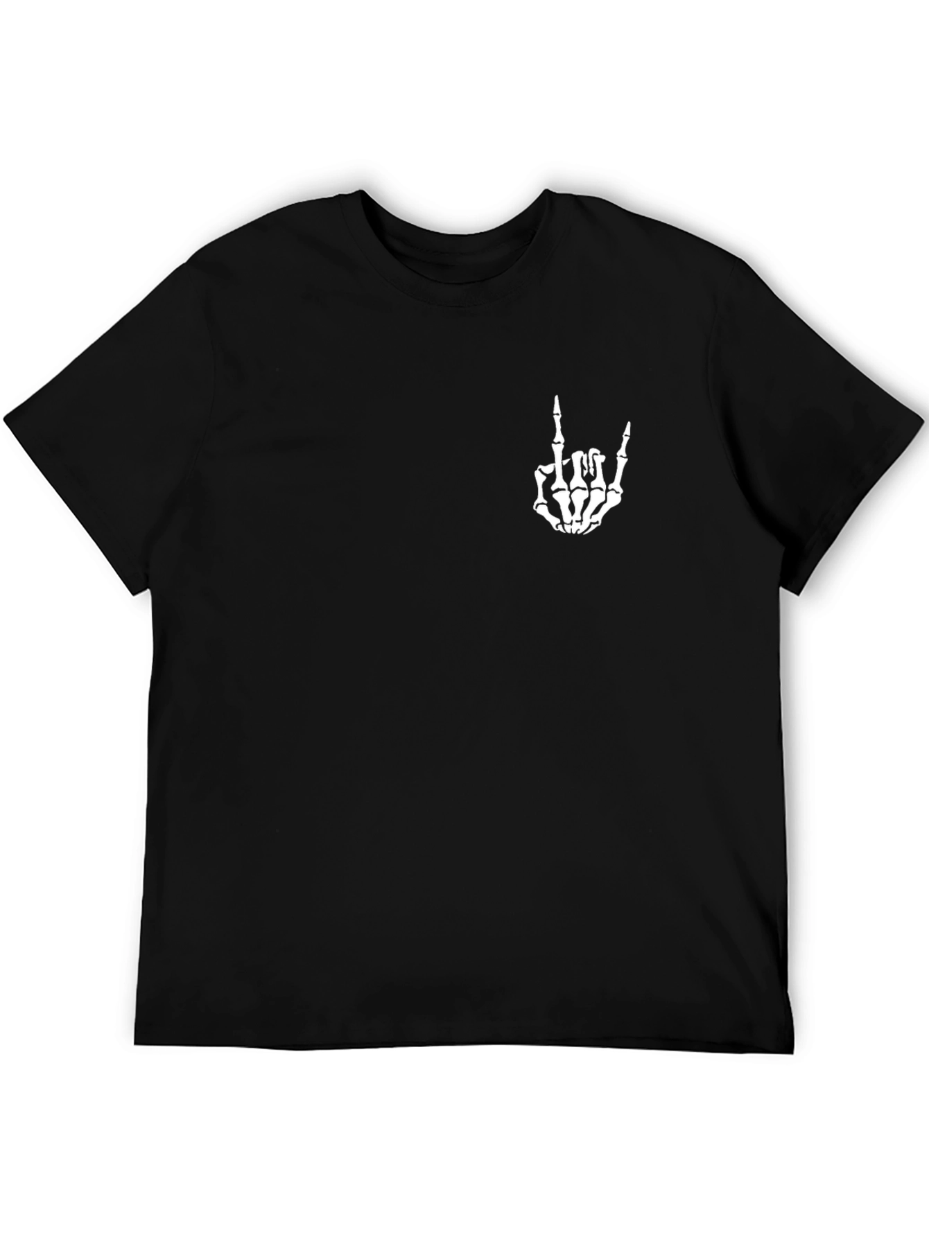 Black Graphic Tee - Skeleton Hand Rock On Sign