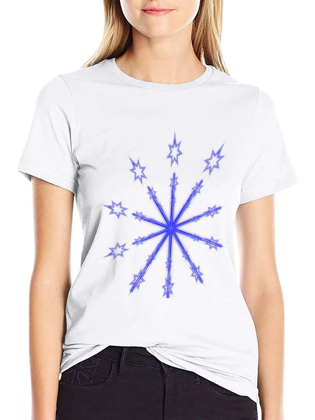 Black T-Shirt with Neon Star Design