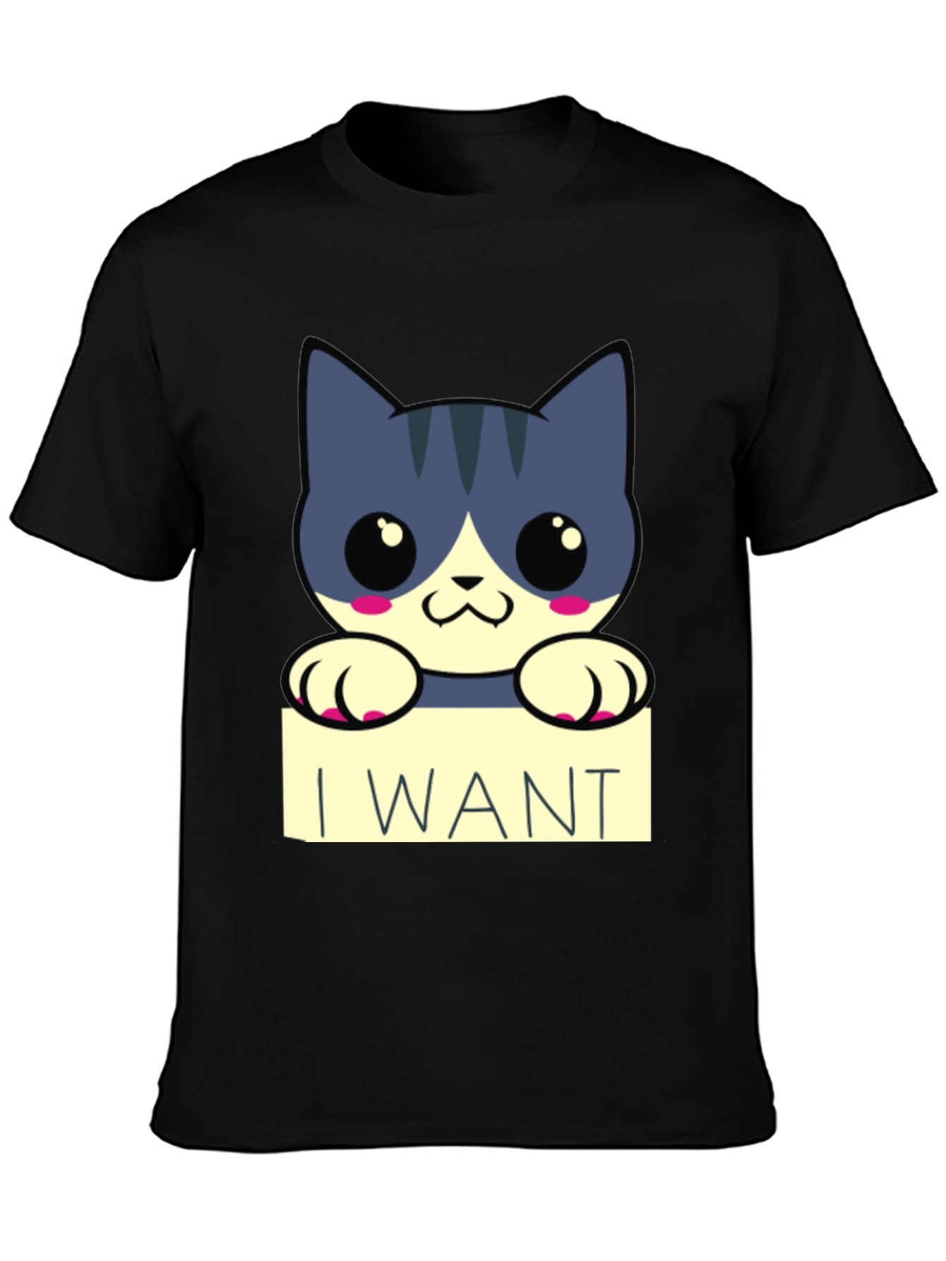 Cute Cartoon Cat I Want T-Shirt - Black