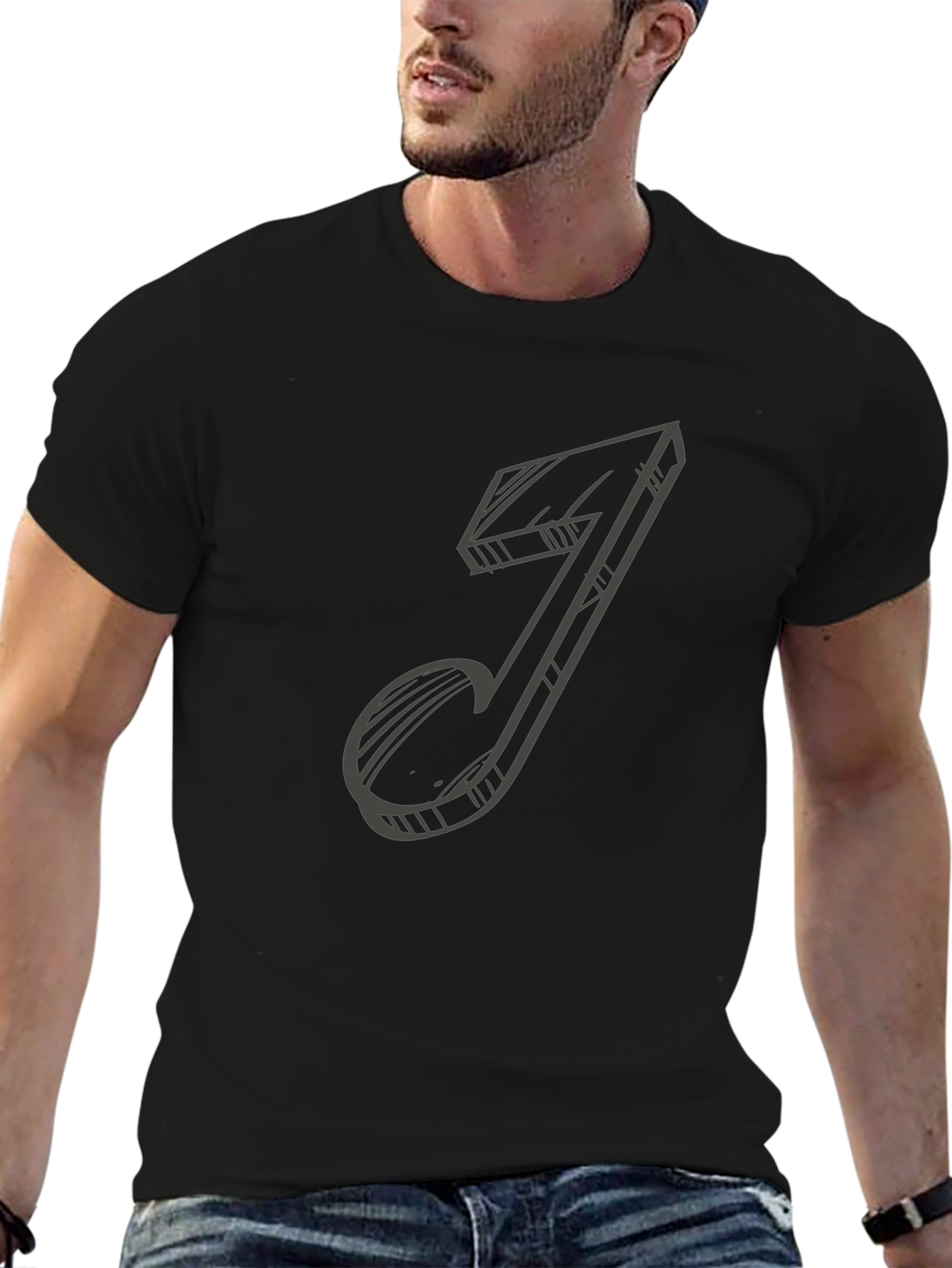 Music Note Sketch Black T-Shirt