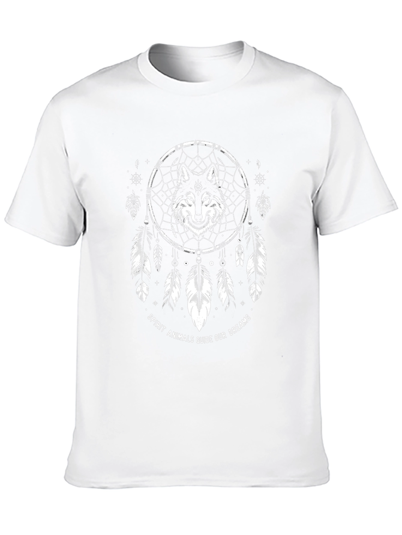 Wolf Spirit Dreamcatcher Graphic Tee - Black Cotton