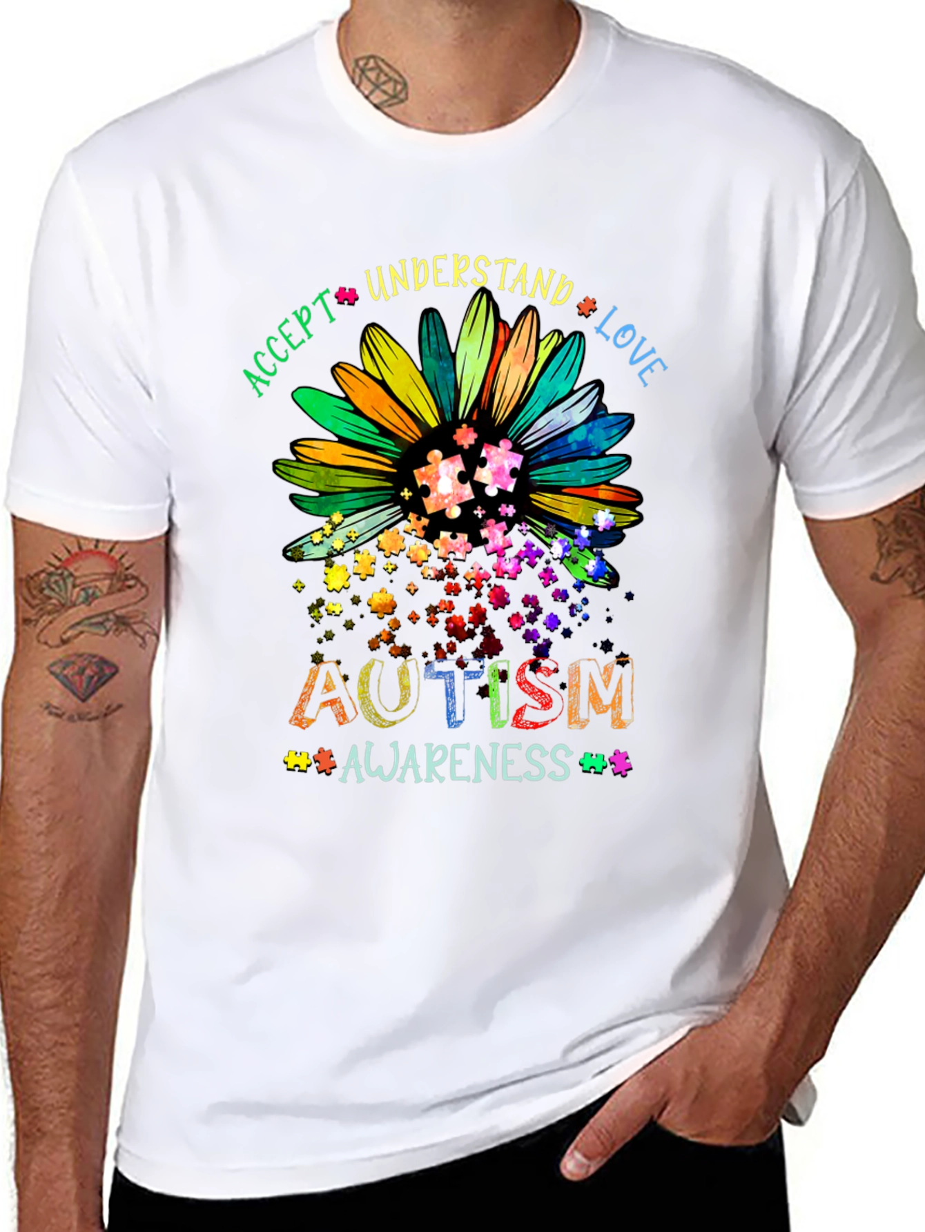 Autism Awareness Sunflower T-Shirt - Accept Understand Love